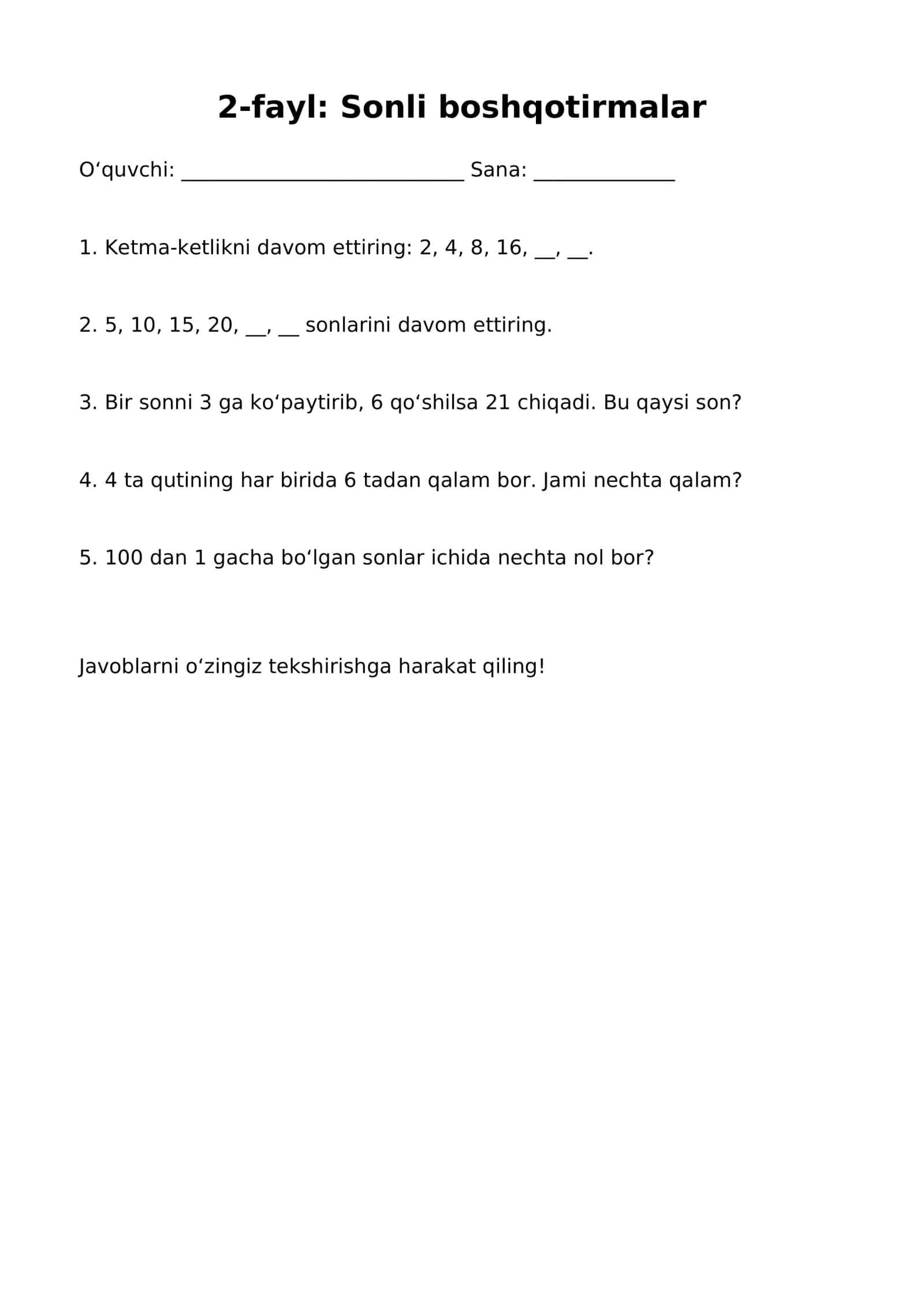 Sonli boshqotirmalar 1