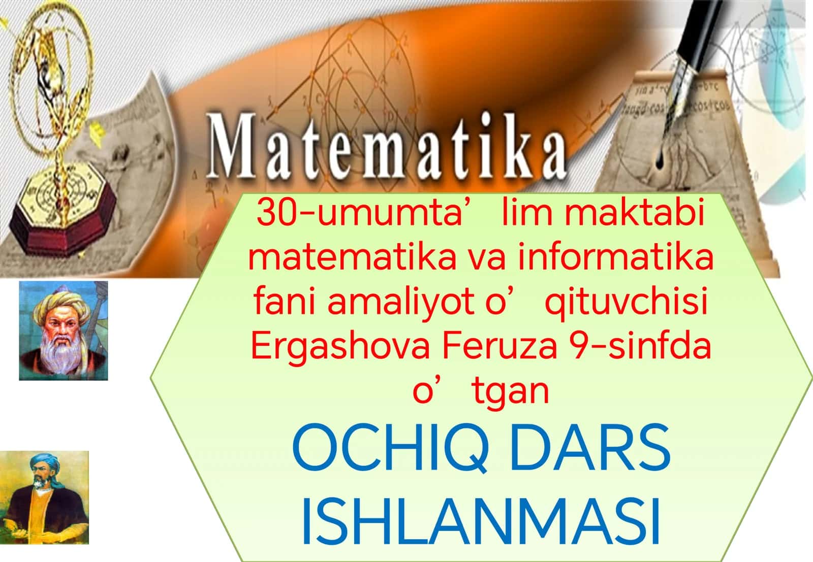 OCHIQ DARS ISHLANMASI matematika 9 sinif 1