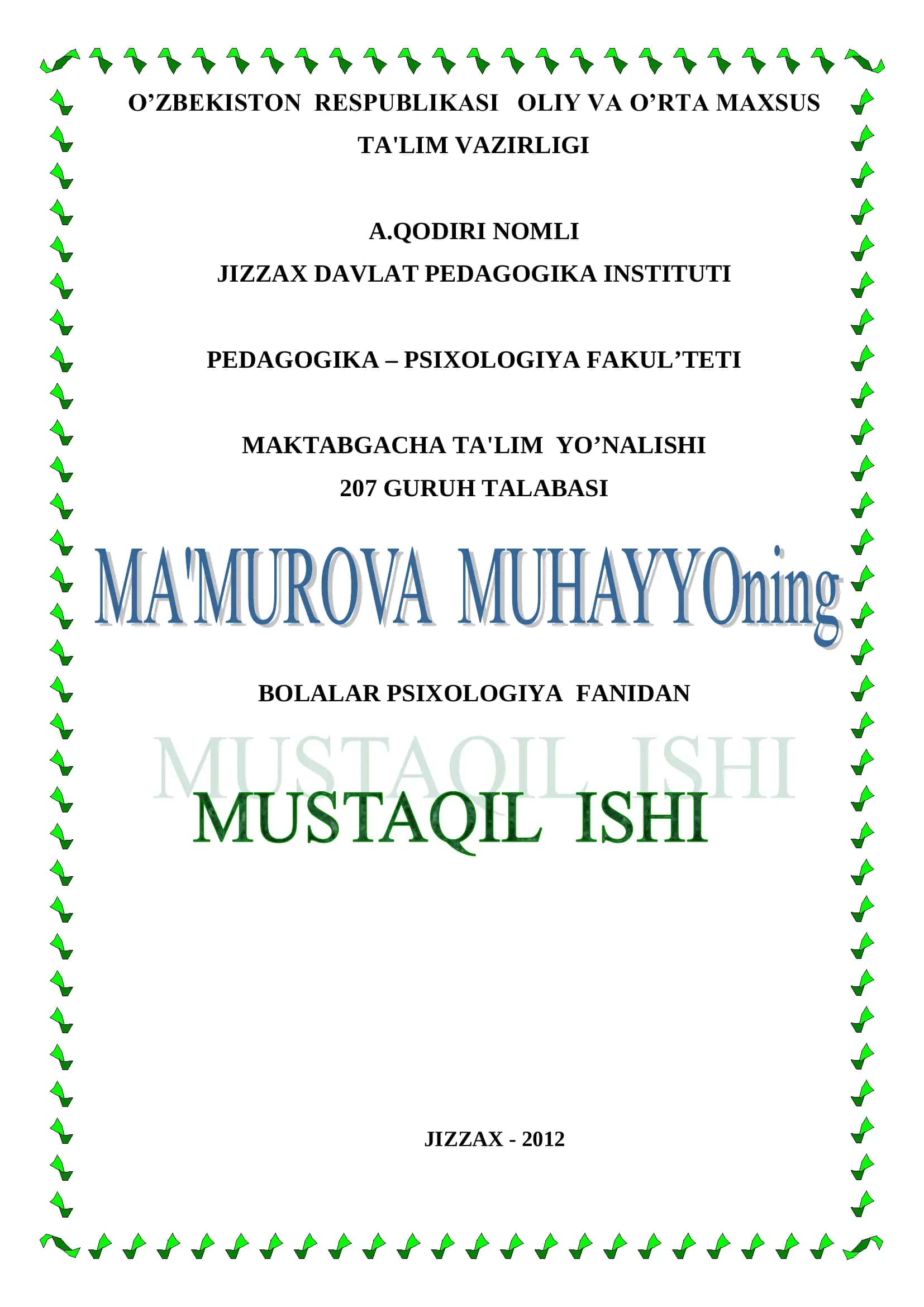 O’yin Bоg’chа Yoshidagi Bolalarda Etakchi Faoliyat 1