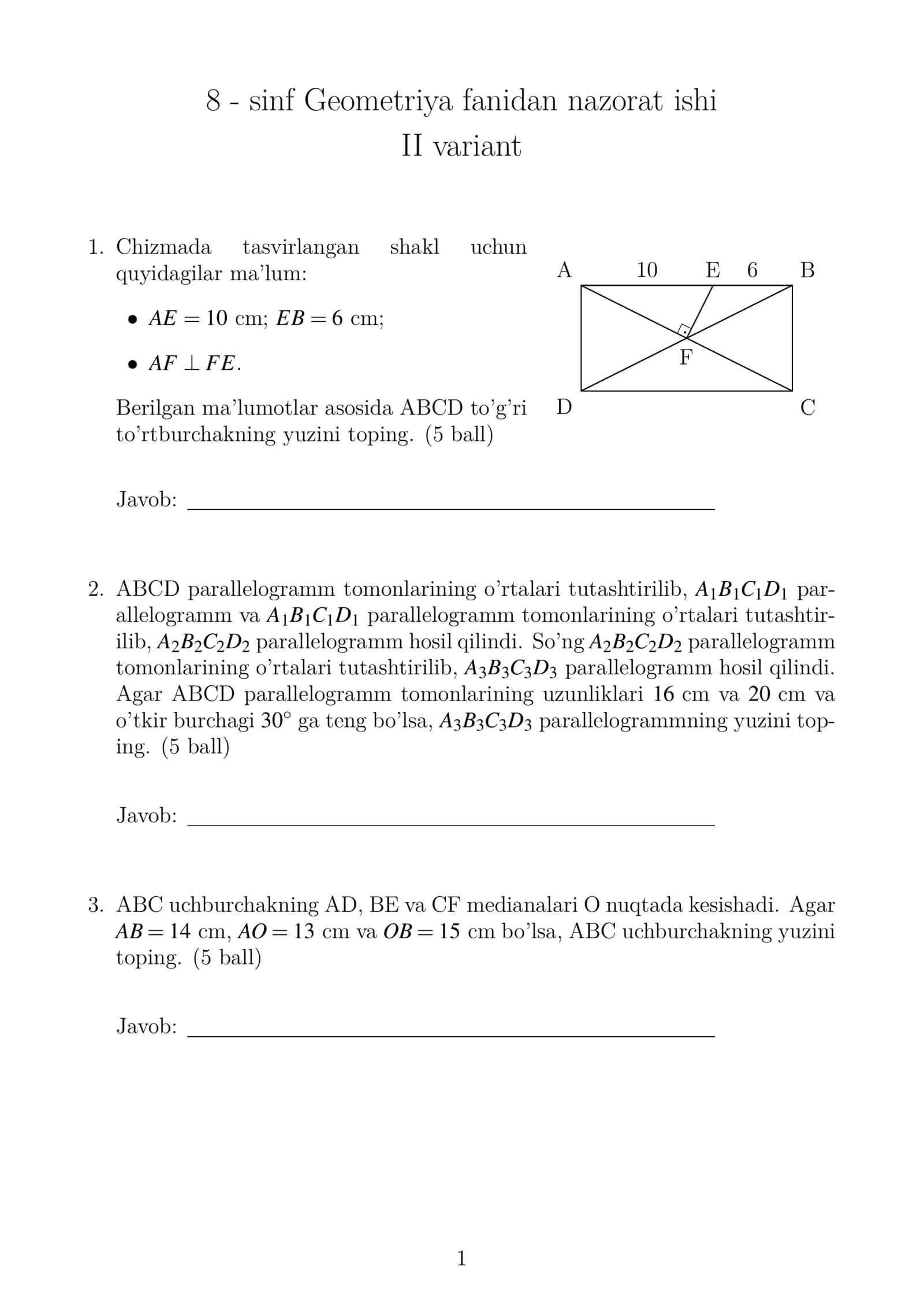 8 - sinf Geometriya fanidan nazorat ishi 1