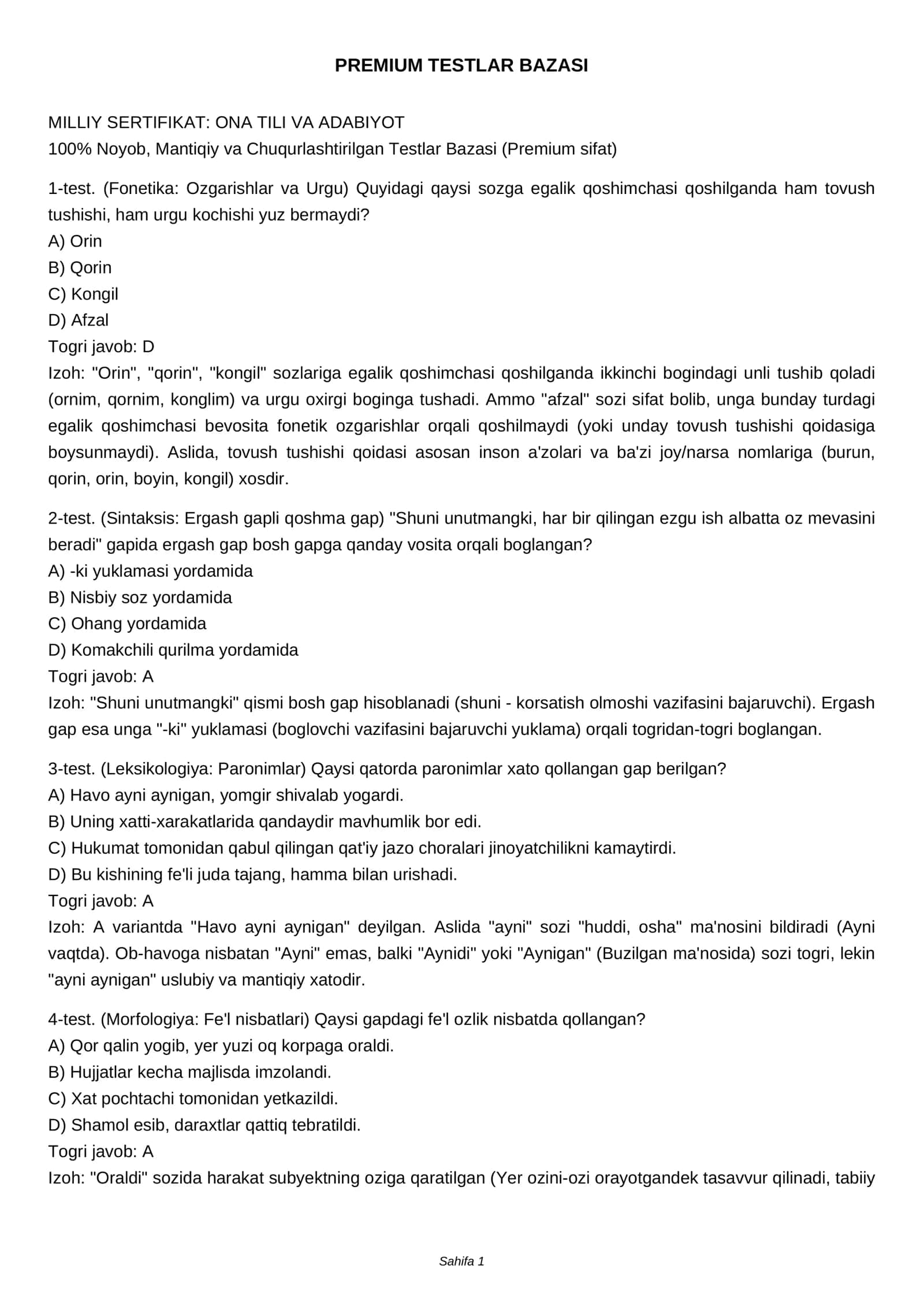 PREMIUM TESTLAR BAZASI 1