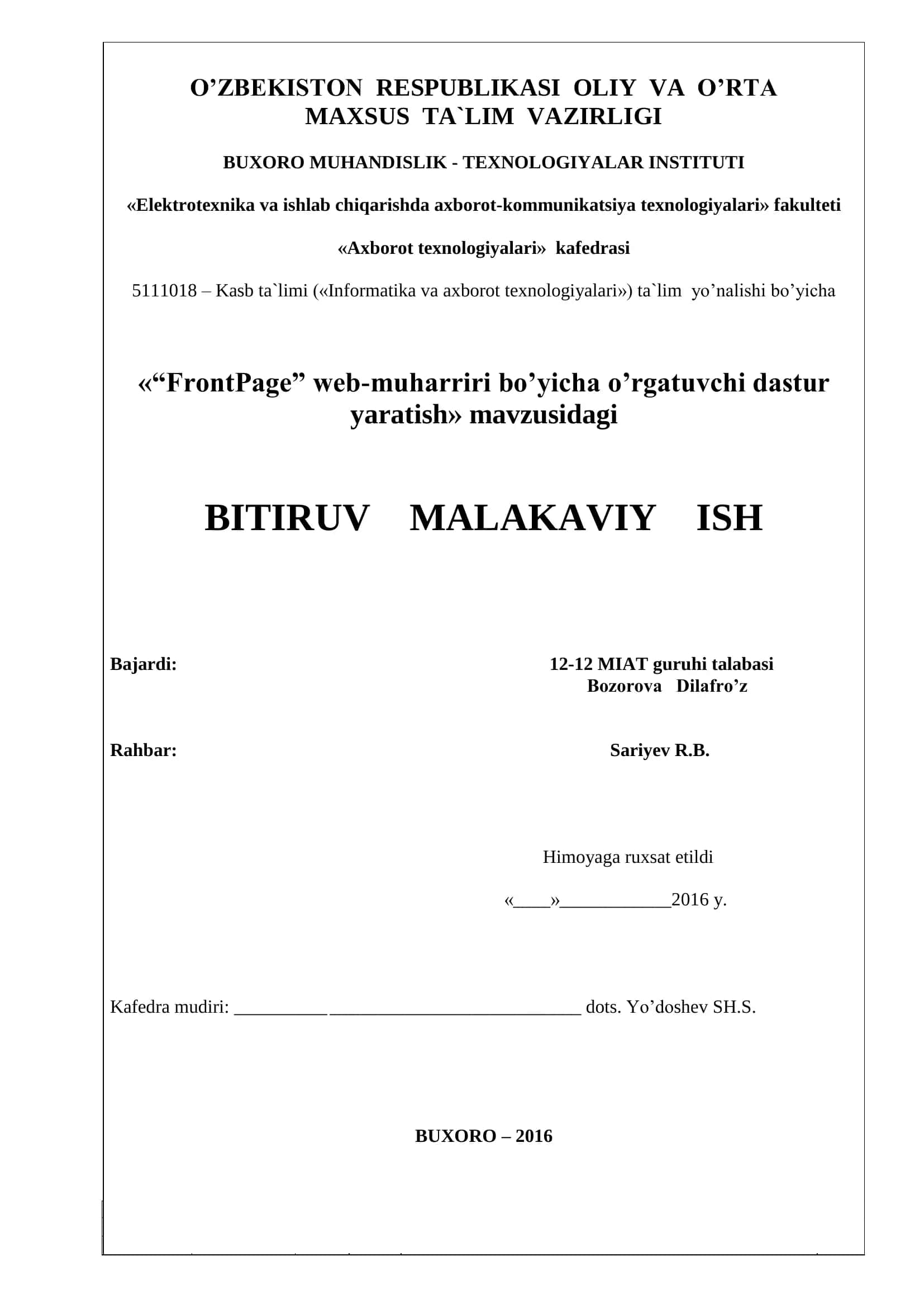 FrontPage web-muharriri bo’yicha o’rgatuvchi dastur yaratish 1
