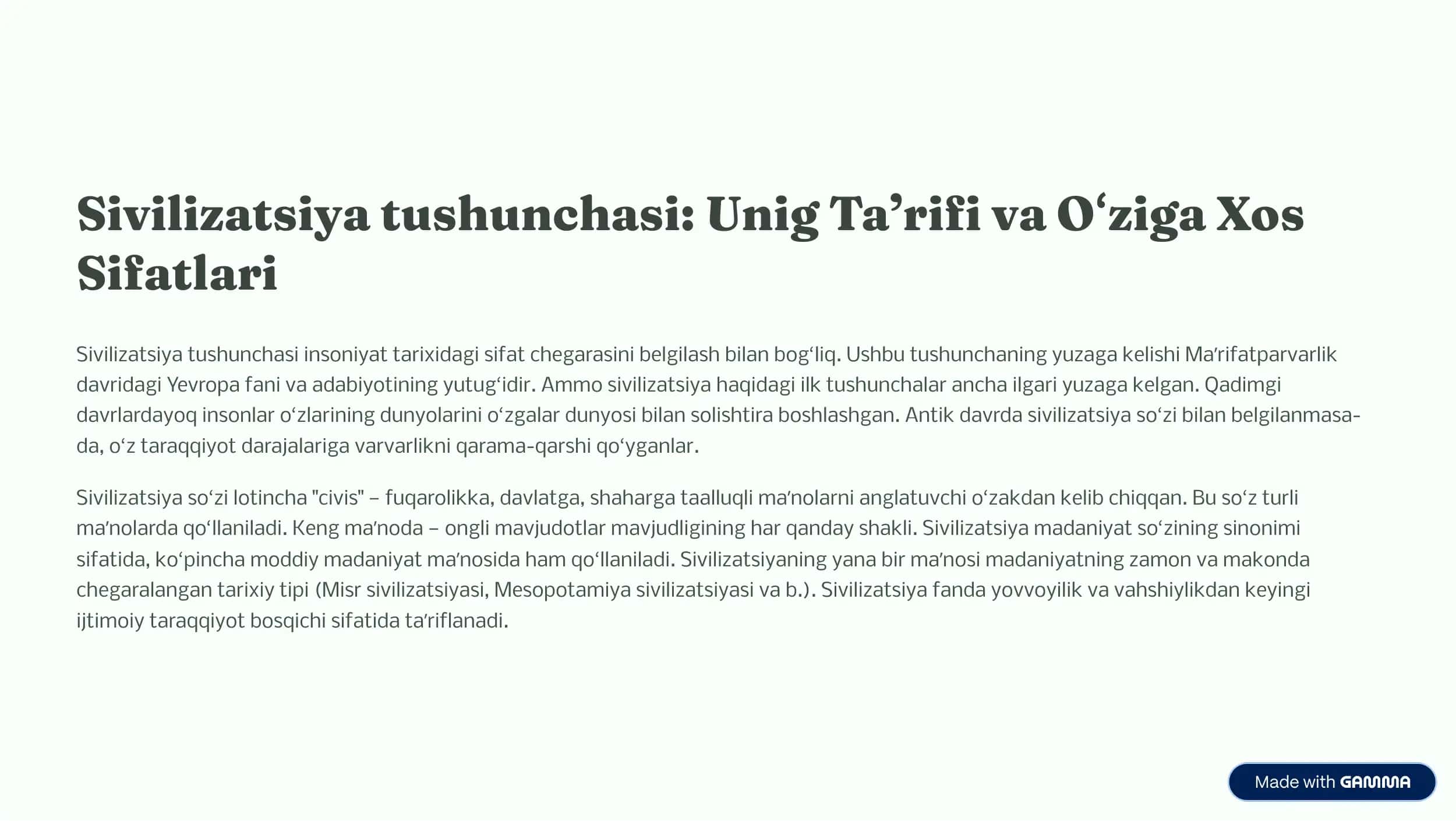Sivilizatsiya tushunchasi: Unig Taʼrifi va Oʻziga Xos 1