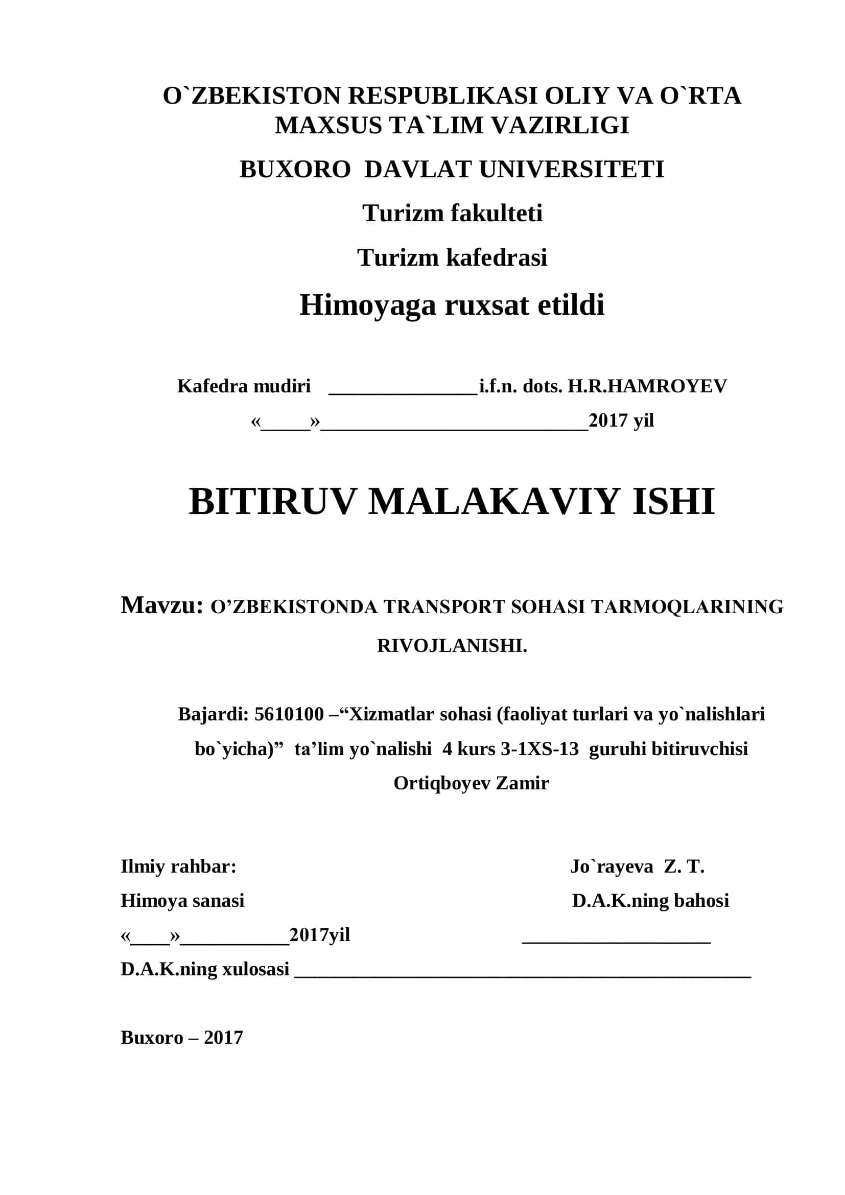 O’ZBEKISTONDA TRANSPORT SOHASI TARMOQLARINING RIVOJLANISHI 1