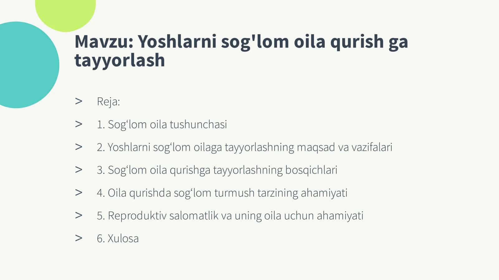 Yoshlarni sog'lom oila qurish ga tayyorlash 1