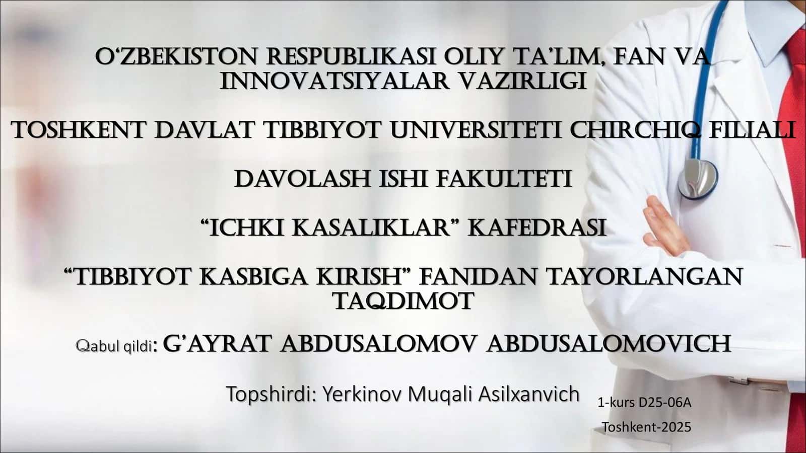 Tibbiyot etikasi va deontologiya asoslari 1