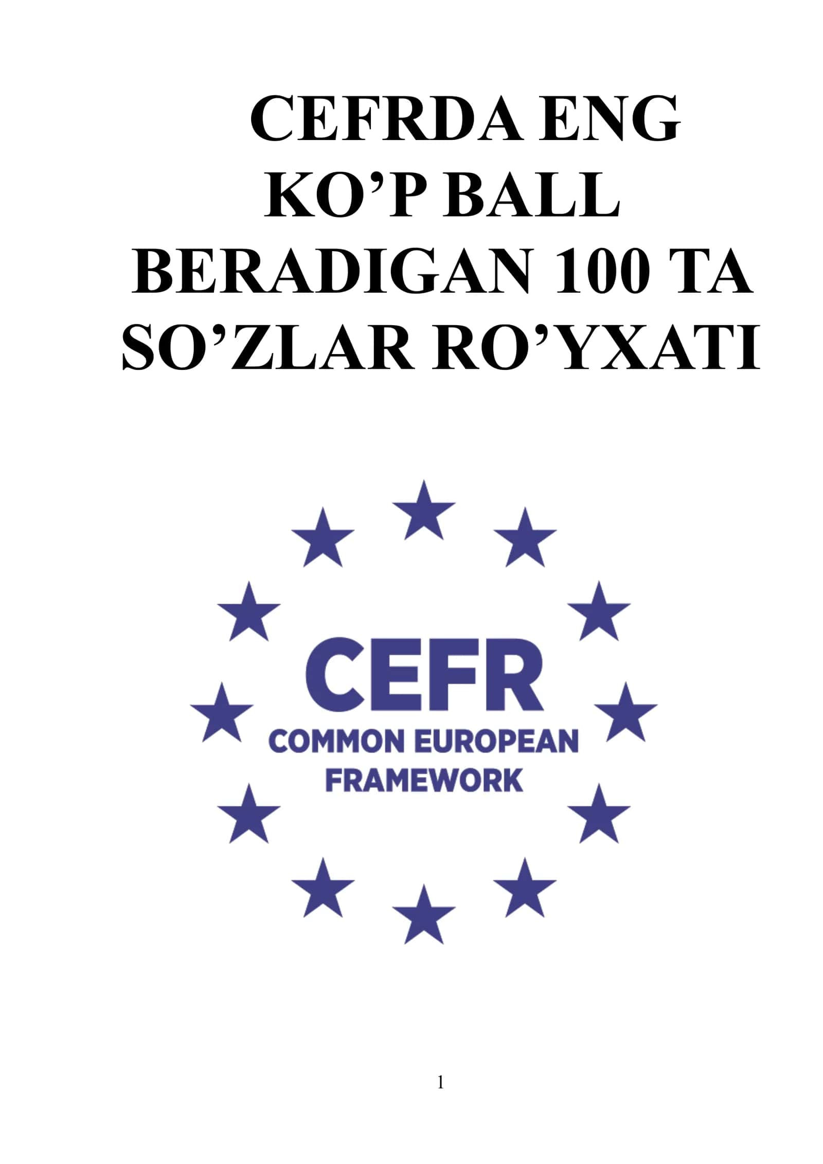 "CEFR" da eng ko'p ball beradigan so'zlar jadvali uzbekcha-inglizcha 1