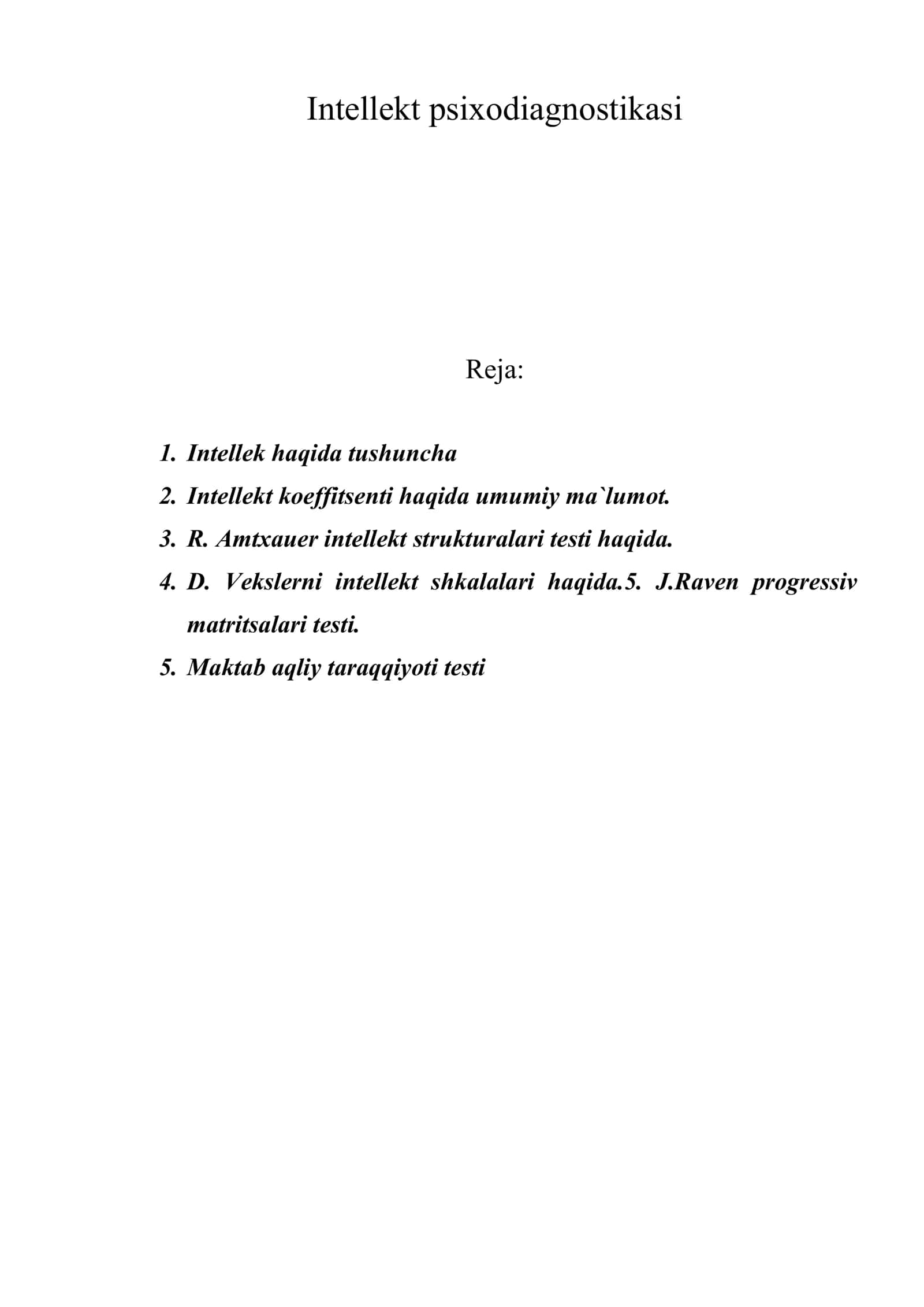 Intellekt psixodiagnostikasi 1