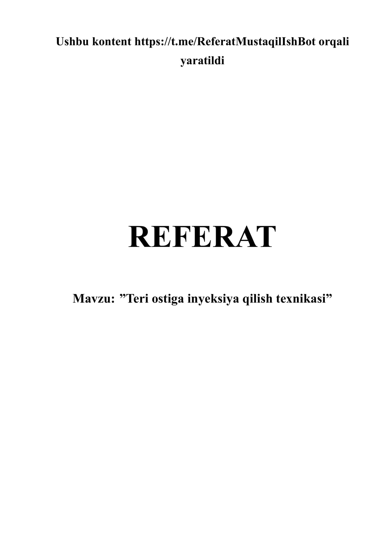 ”Teri ostiga inyeksiya qilish texnikasi” 1