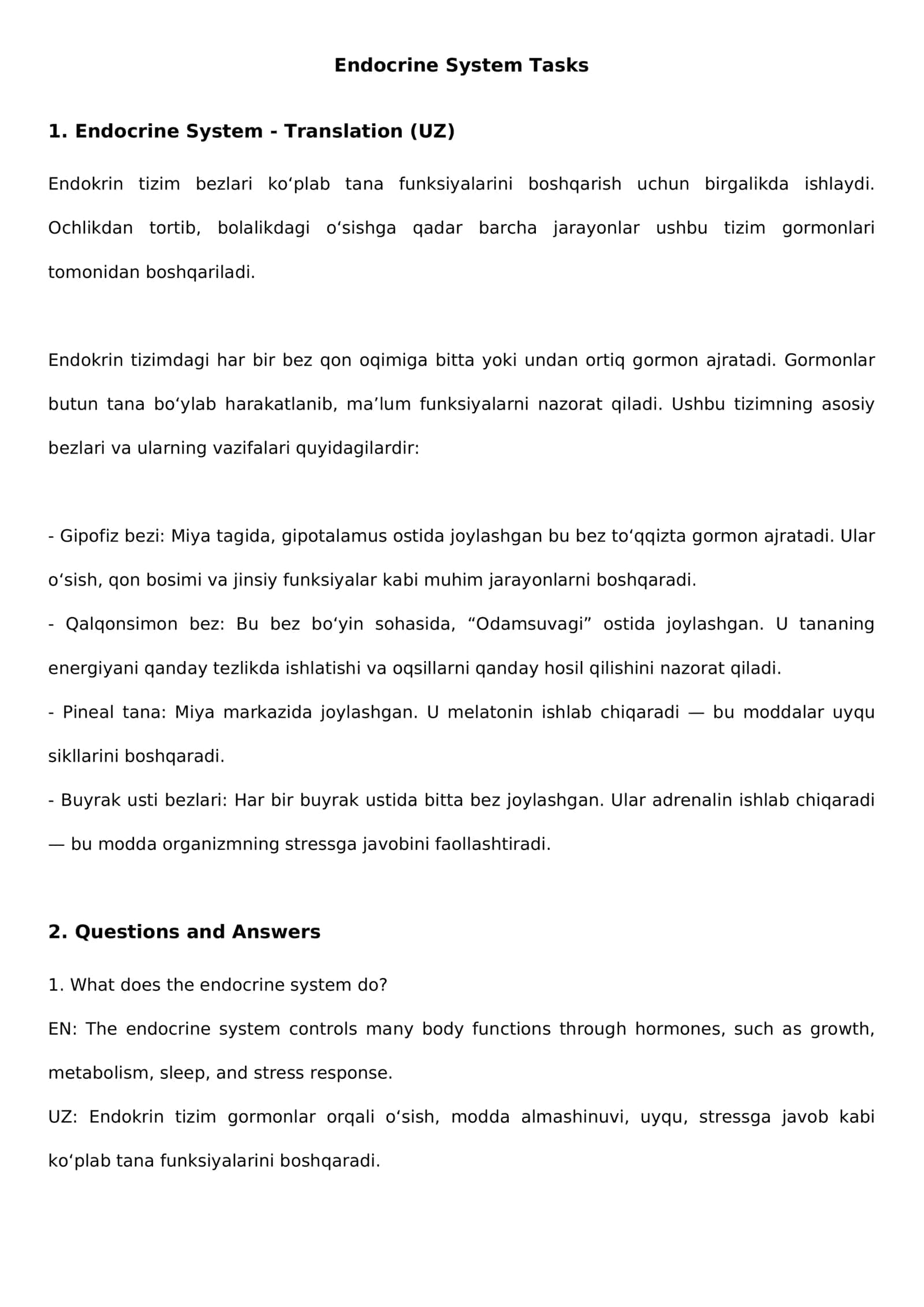 Endocrine System Tasks 1