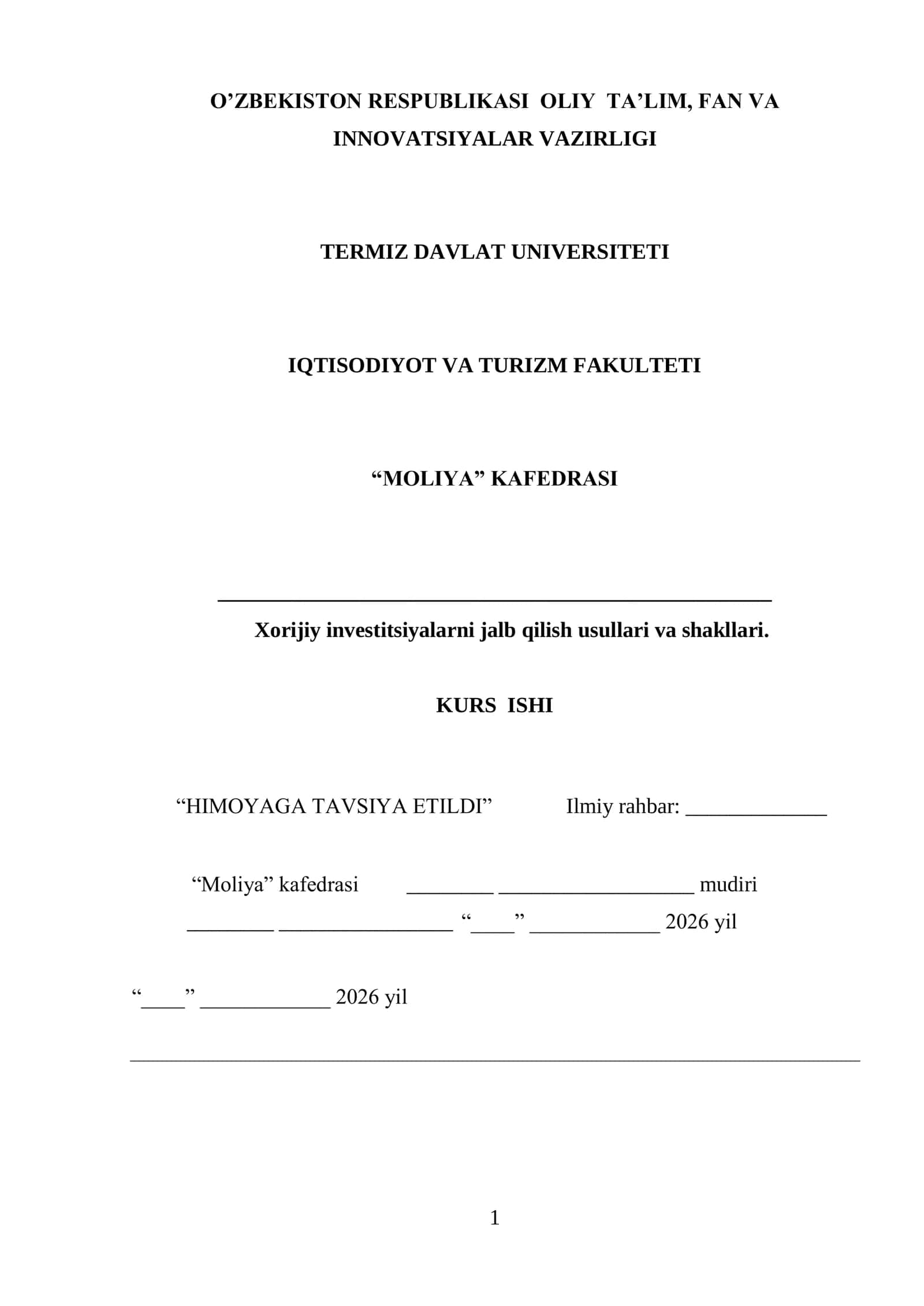 Xorijiy investitsiyalarni jalb qilish usullari va shakllari 1