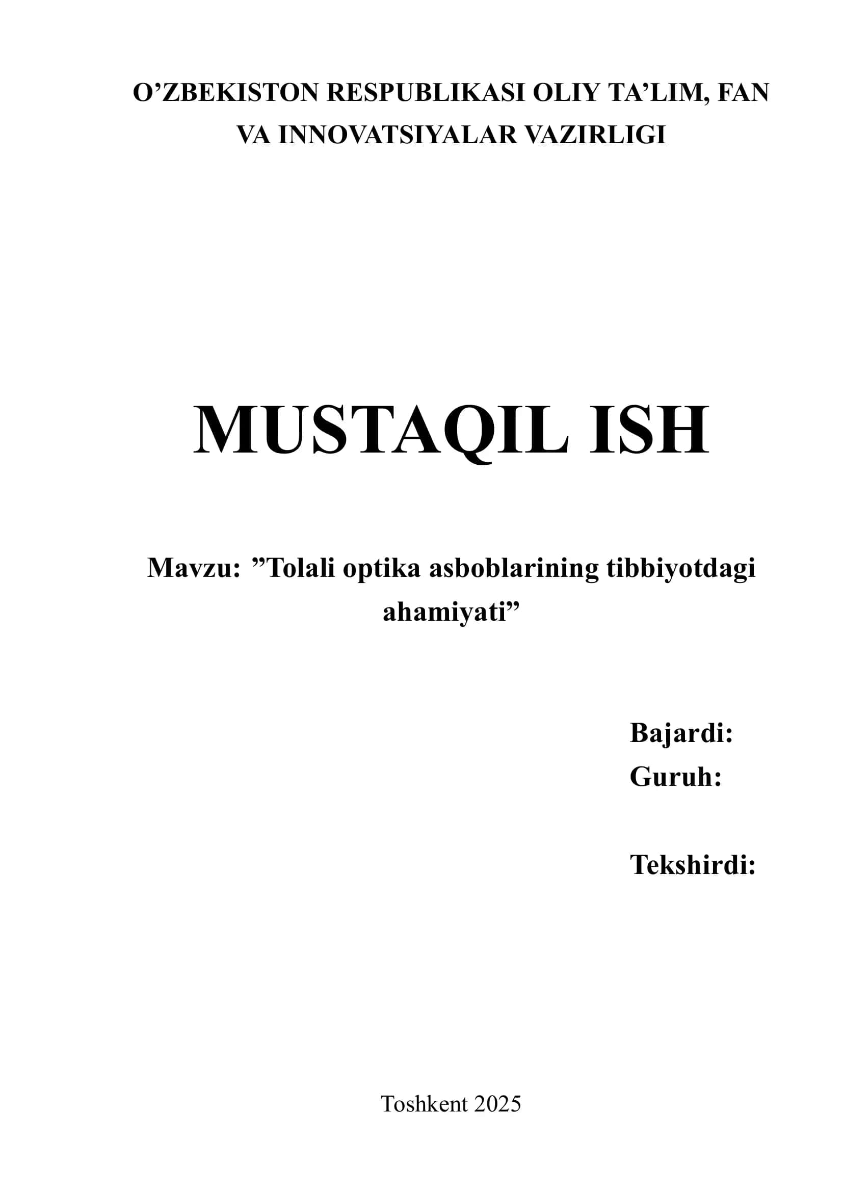 Tolali optika asboblarining tibbiyotdagi ahamiyati 1