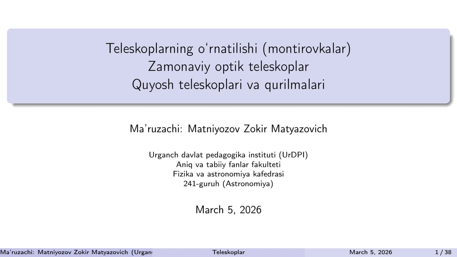 Teleskoplarning o‘rnatilishi (montirovkalar) 1