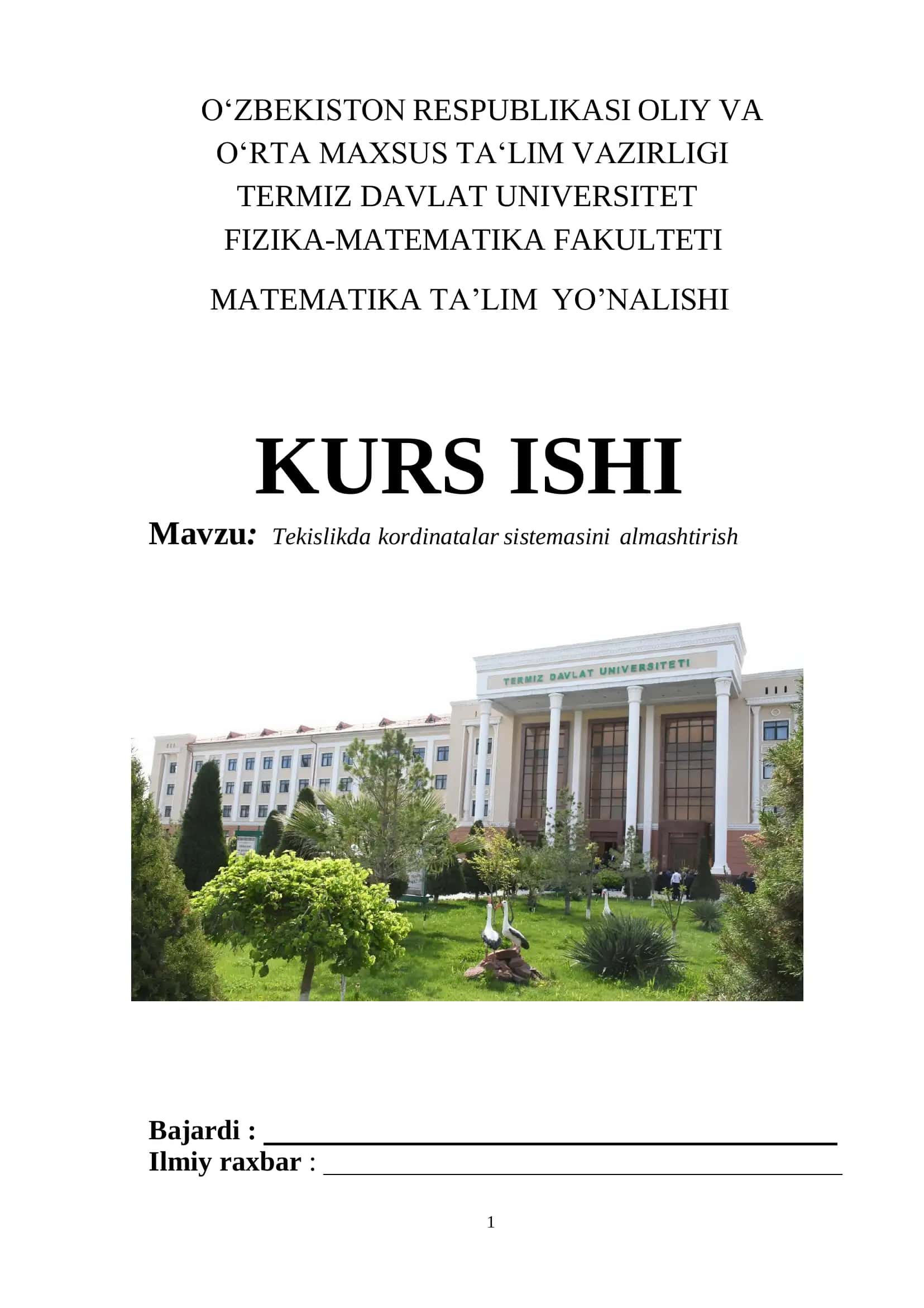 Tekislikda kordinatalar sistemasini almashtirish 1