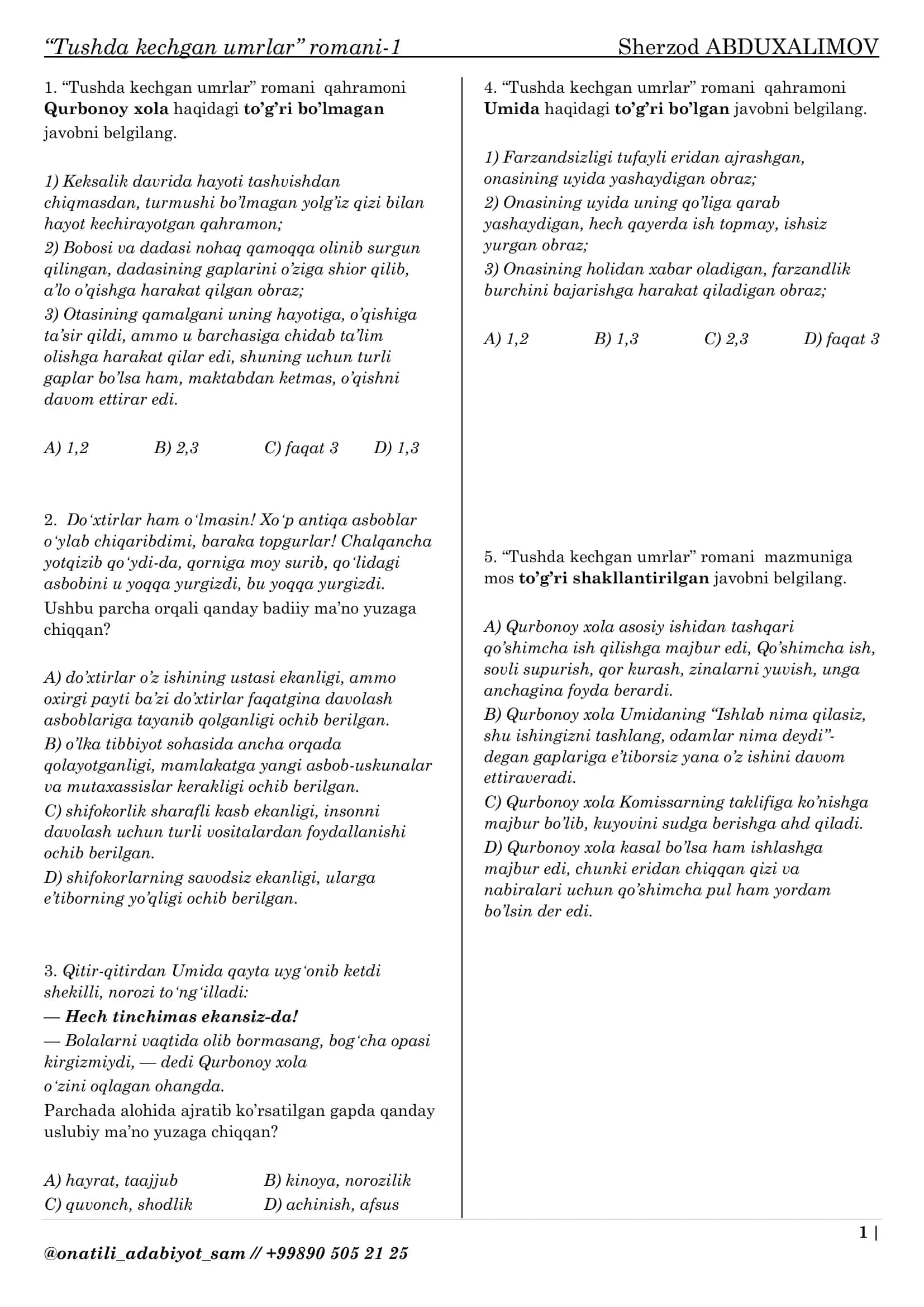 "Tushda kechgan umrlar" romani-1 1