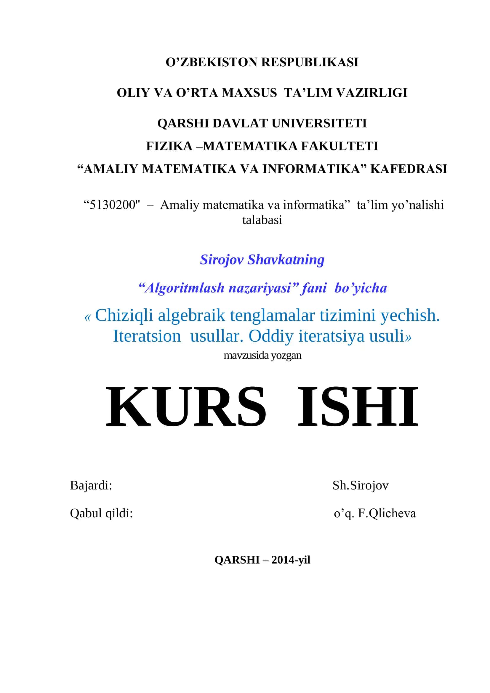Amaliy Matematika va Informatika Kurs Ishi 1