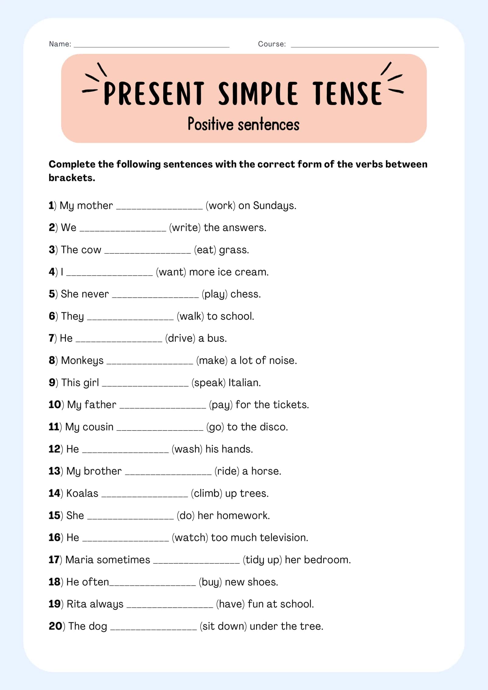 Present simple tense (3 ta holati uchun : positive, negative question) 1