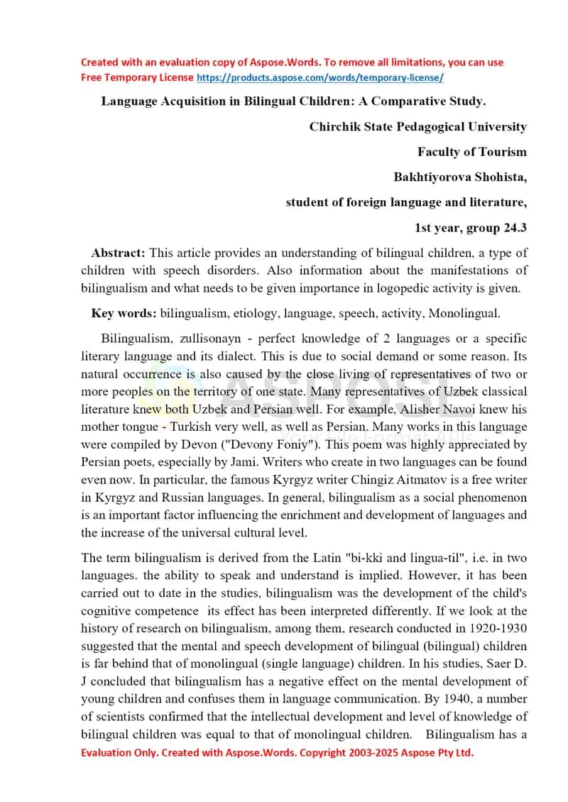 Language Acquisition in Bilingual Children: A Comparative Study 1