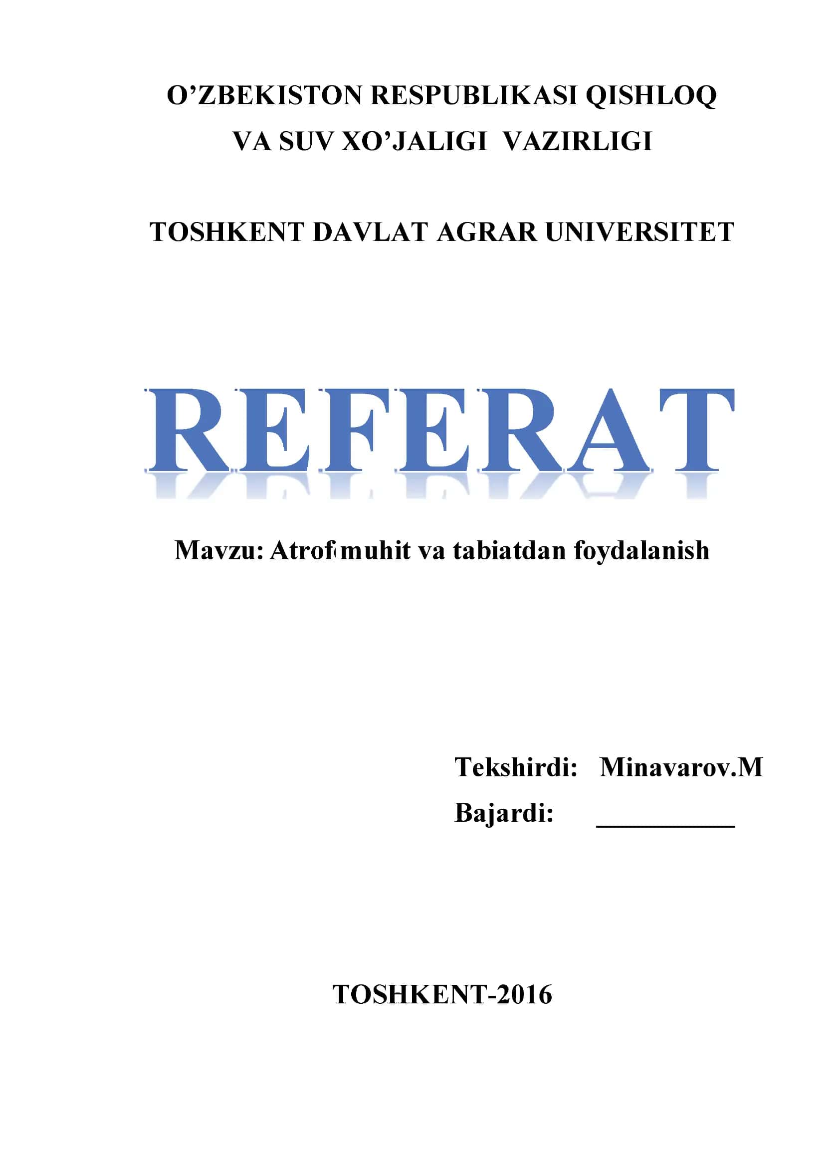 Atrof muhit va tabiatdan foydalanish 1