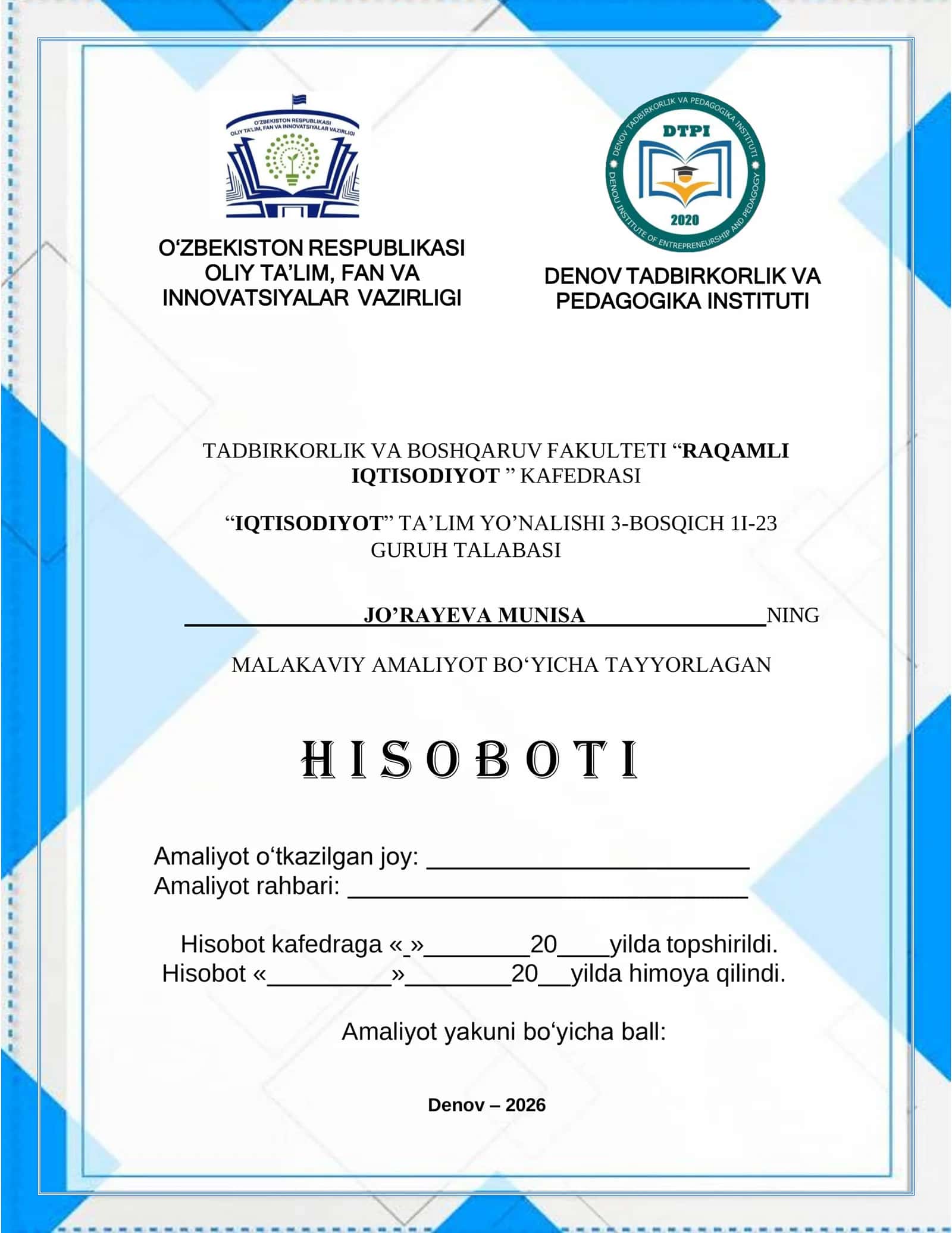 Abgrobok hamda ATB "Agrobank" Sho‘rchi haqida HISOBOT 1