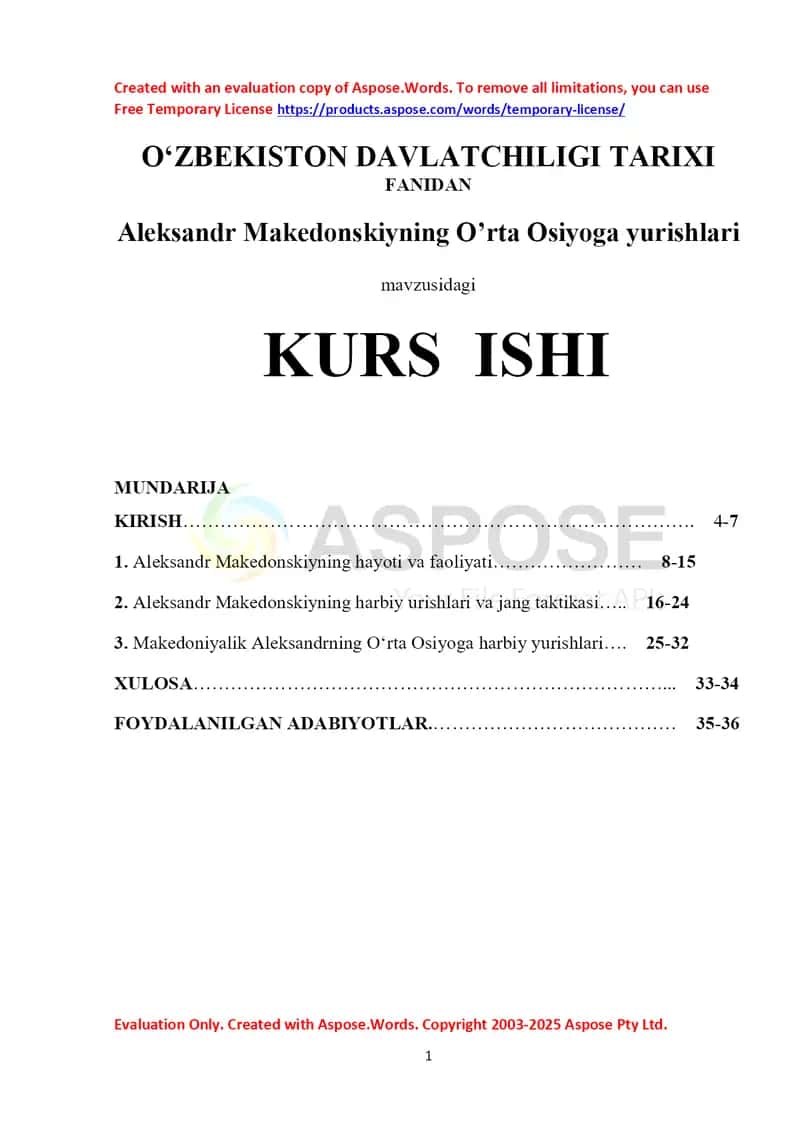 Aleksandr Makedonskiyning O’rta Osiyoga yurishlari 1