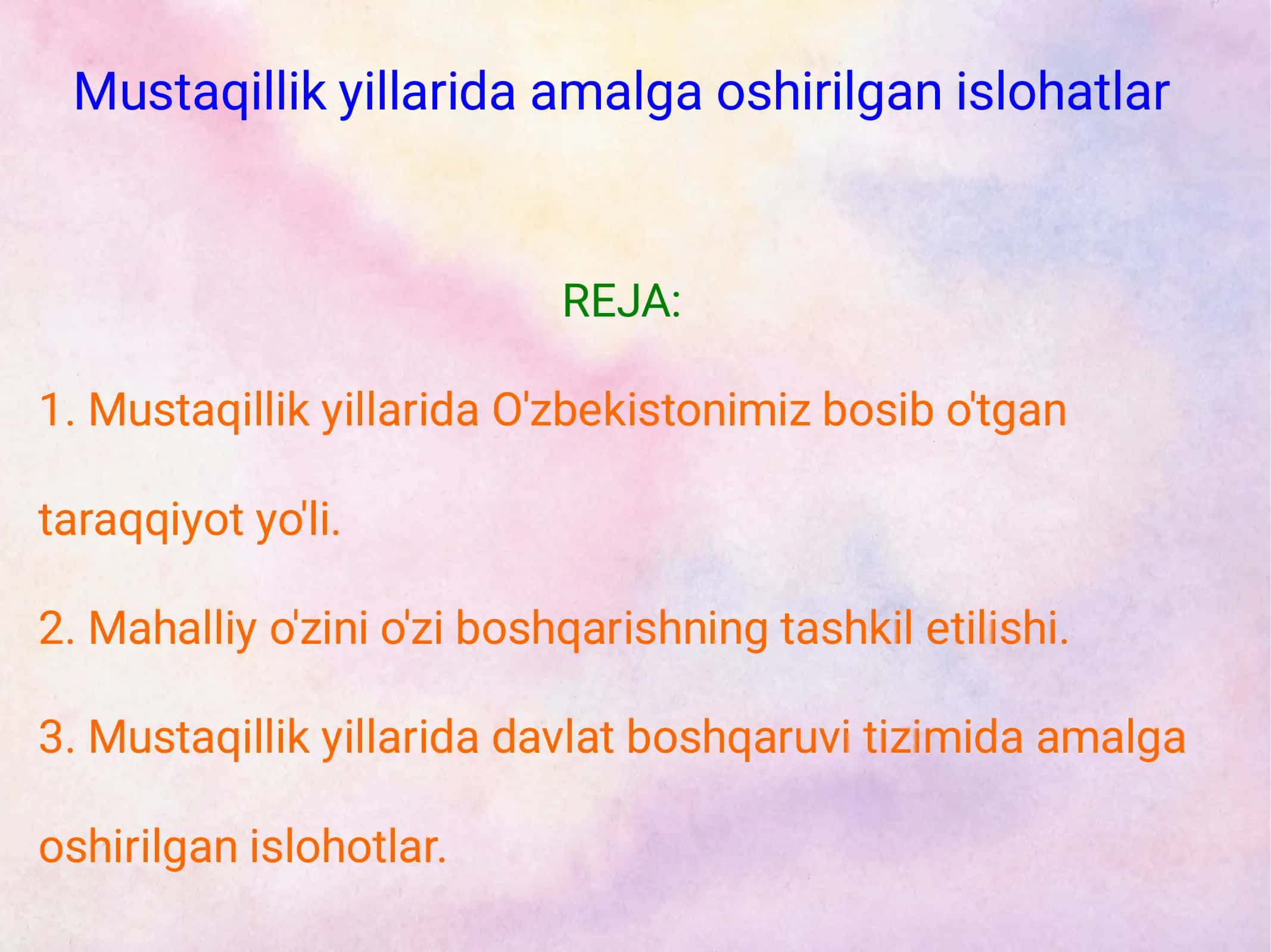 Mustaqillik yillarida amalga oshirilgan islohotlar 1