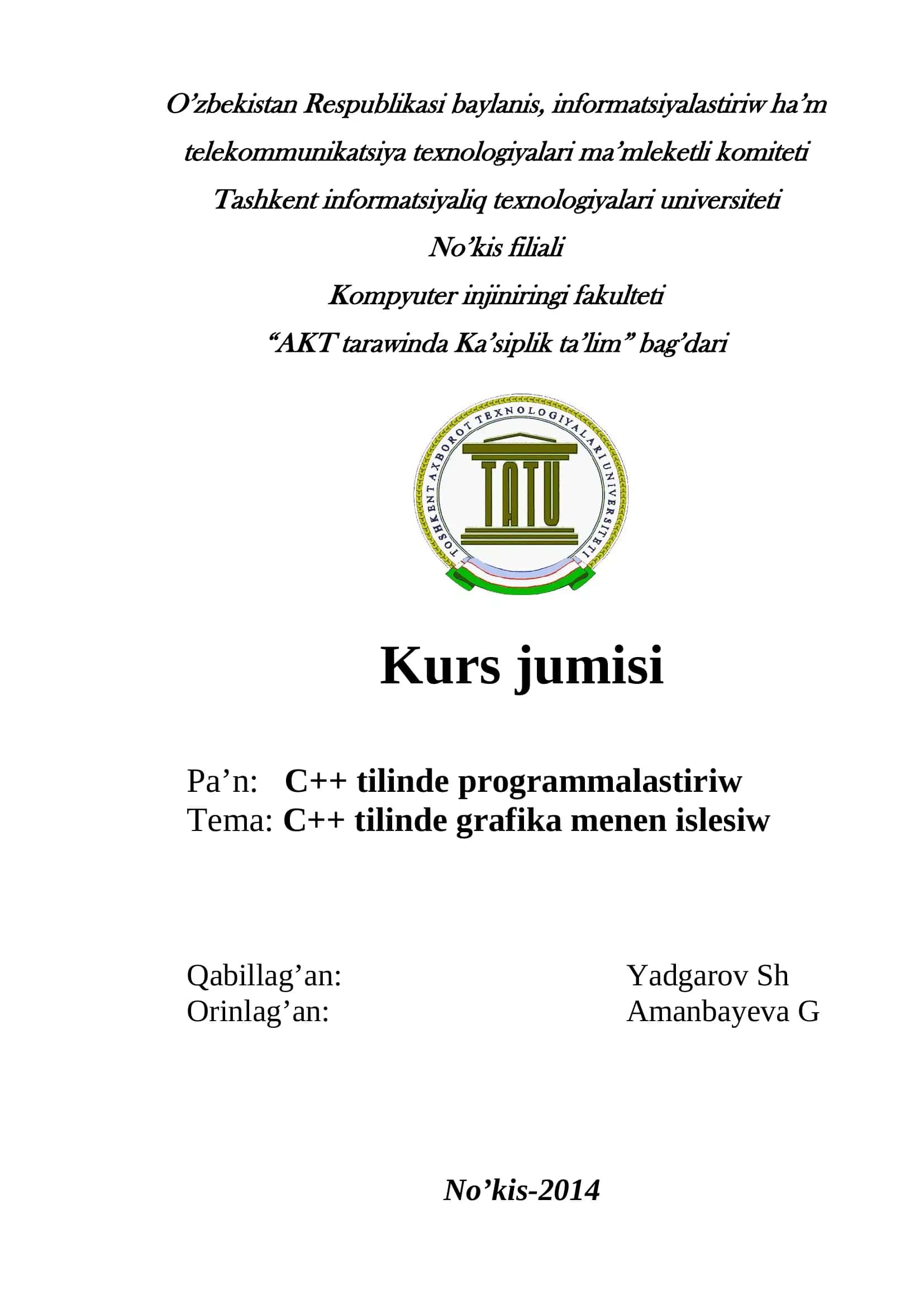 C++ tilinde grafika menen islesiw 1