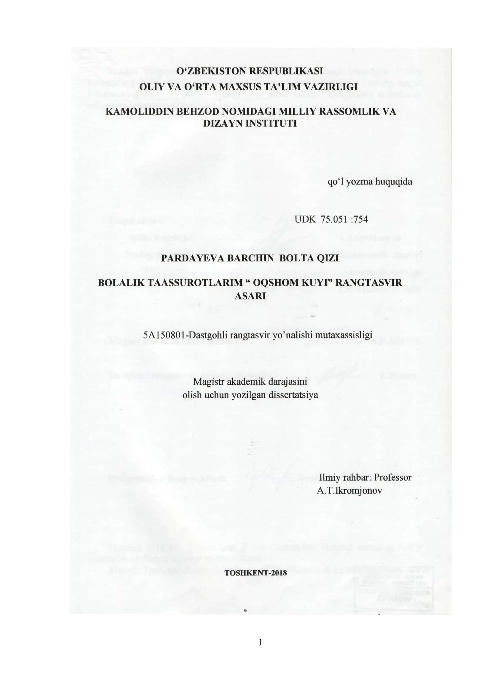 Magistrlik dissertatsiyasi mavzusining asoslanishi va uning dolzarbligi 1
