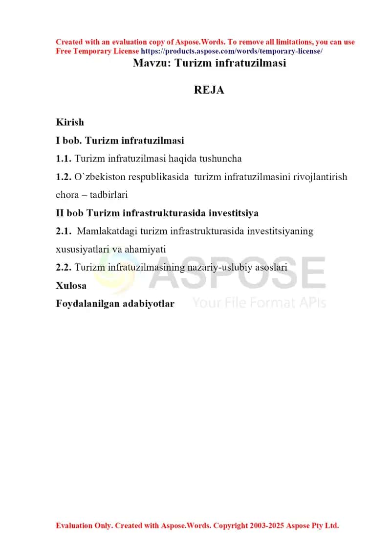 Turizm infratuzilmasi 1