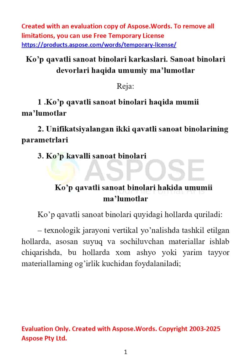 Ko‘p qavatli sanoat binolari karkaslari 1