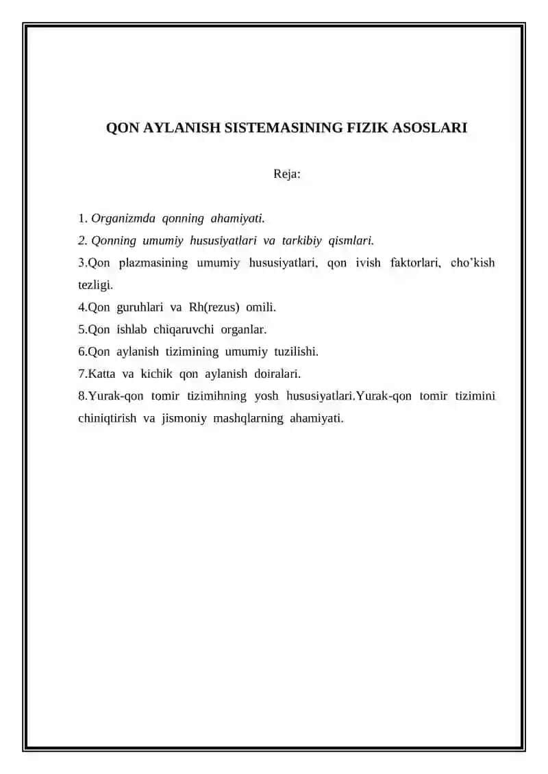 QON AYLANISH SISTEMASINING FIZIK ASOSLARI