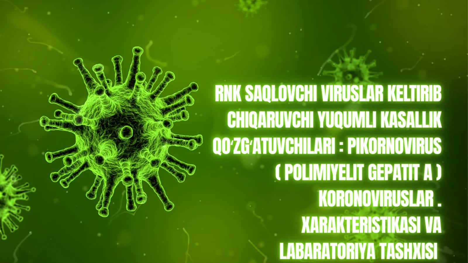 RNK SAQLOVCHI VIRUSLAR KELTIRIB CHIQARUVCHI YUQUMLI KASALLIK QOʻZGʻATUVCHILARI: PIKORNOVIRUS ( POLIMIYELIT GEPATIT A ) KORONOVIRUSLAR. XARAKTERISTIKASI VA LABARATORIYA TASHXISI 1