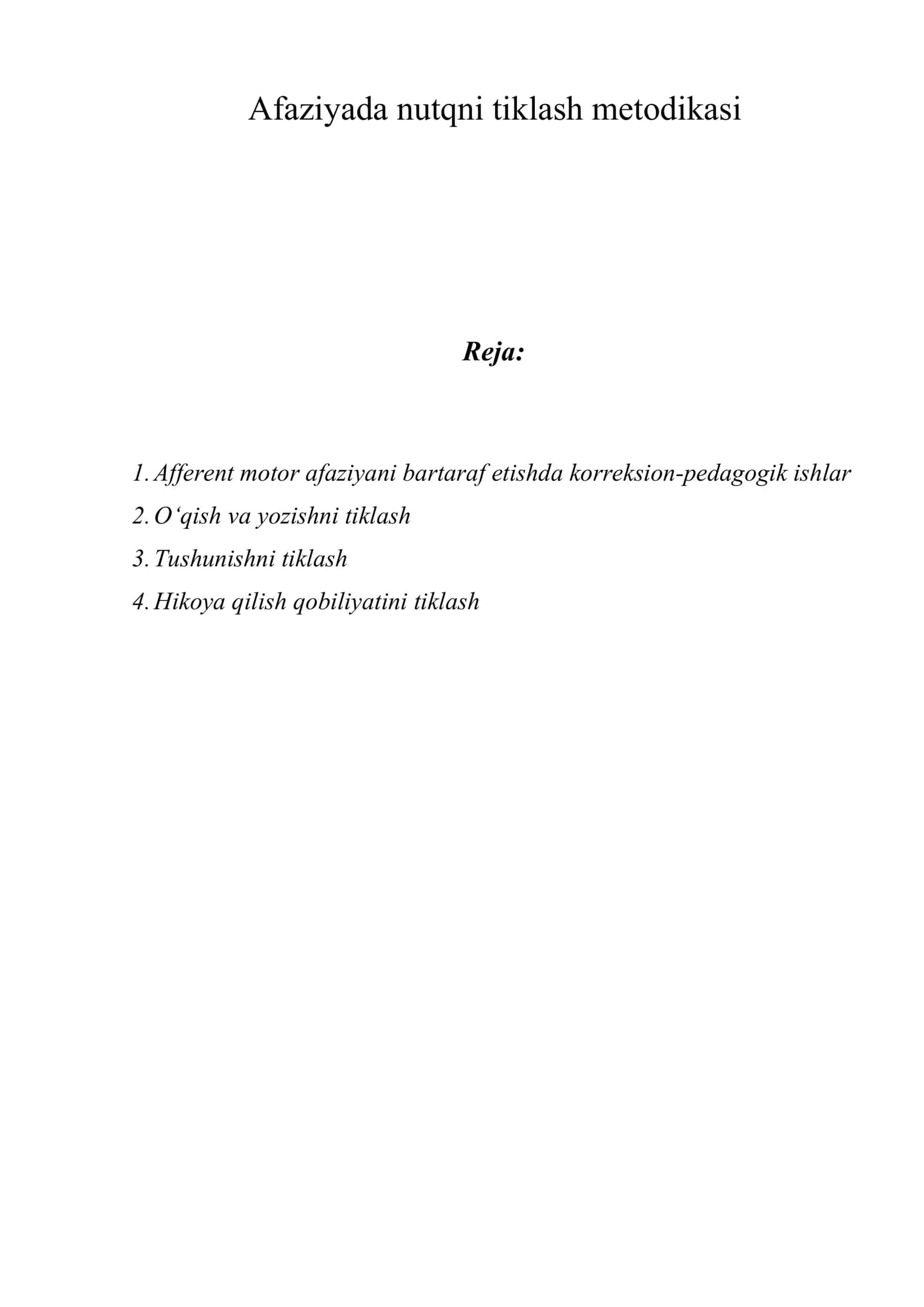 Afaziyada nutqni tiklash metodikasi 1