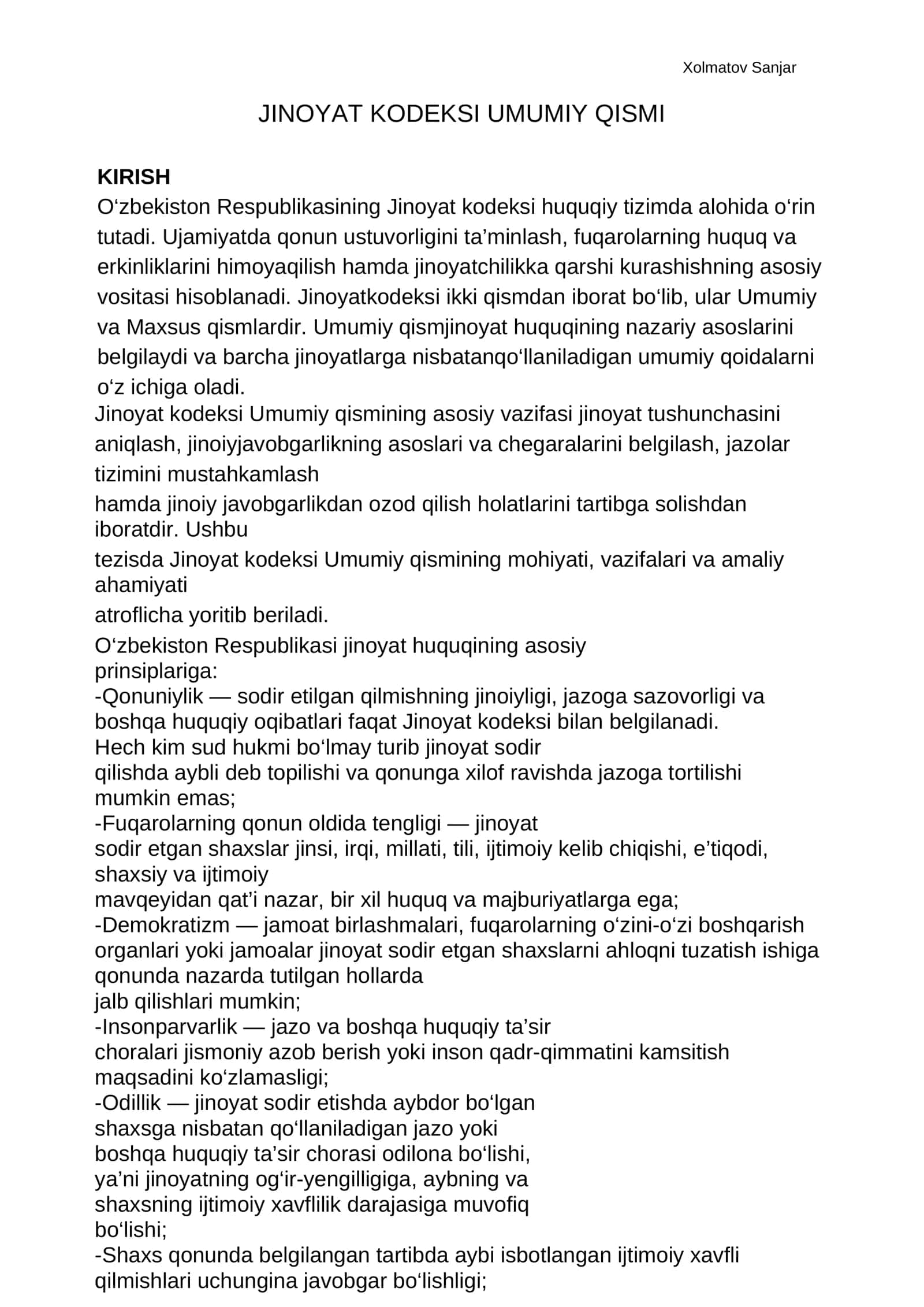 Jinoyat Kodeksi Umumiy Qismi 1