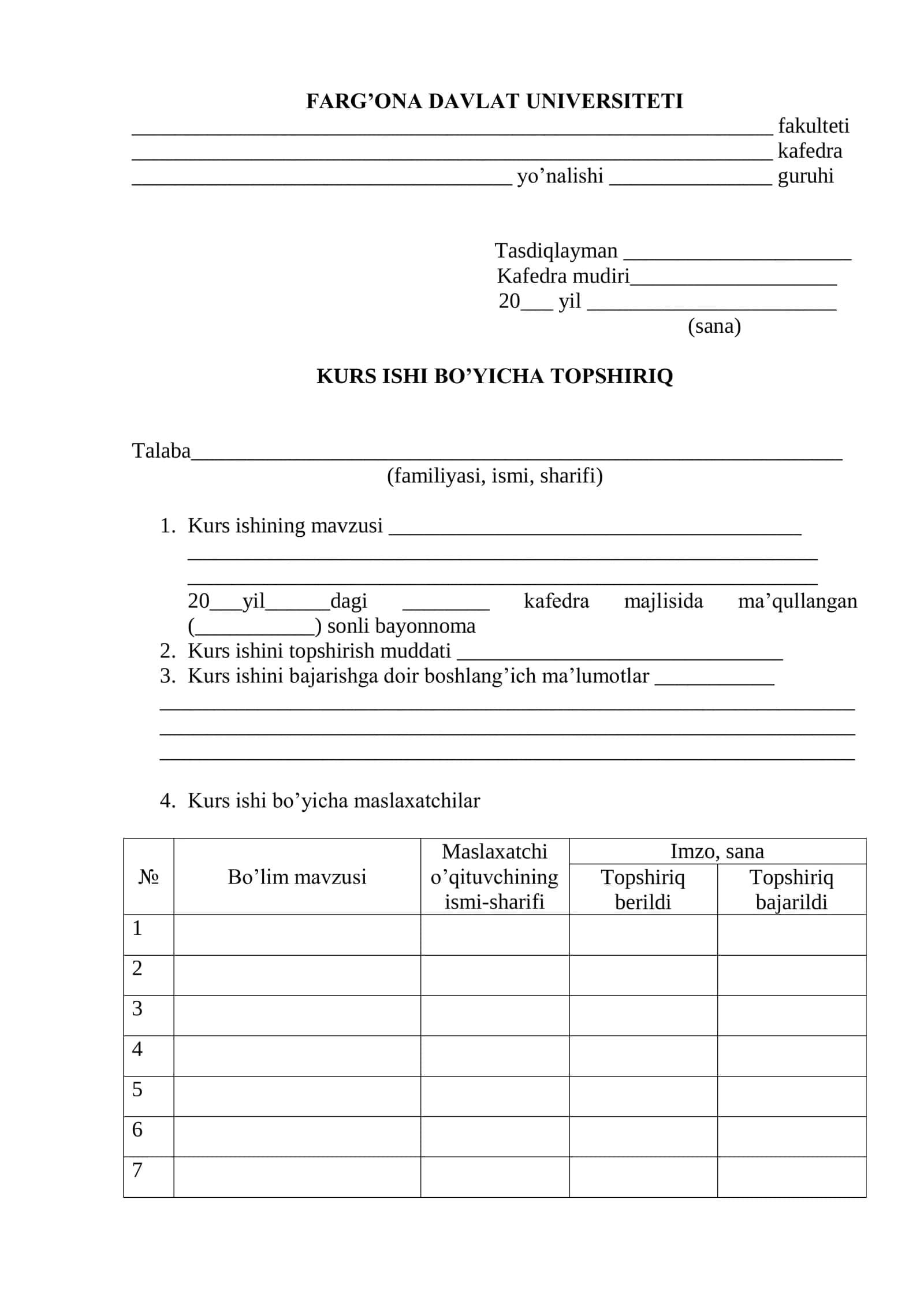 KURS ISHI BO’YICHA TOPSHIRIQ 1