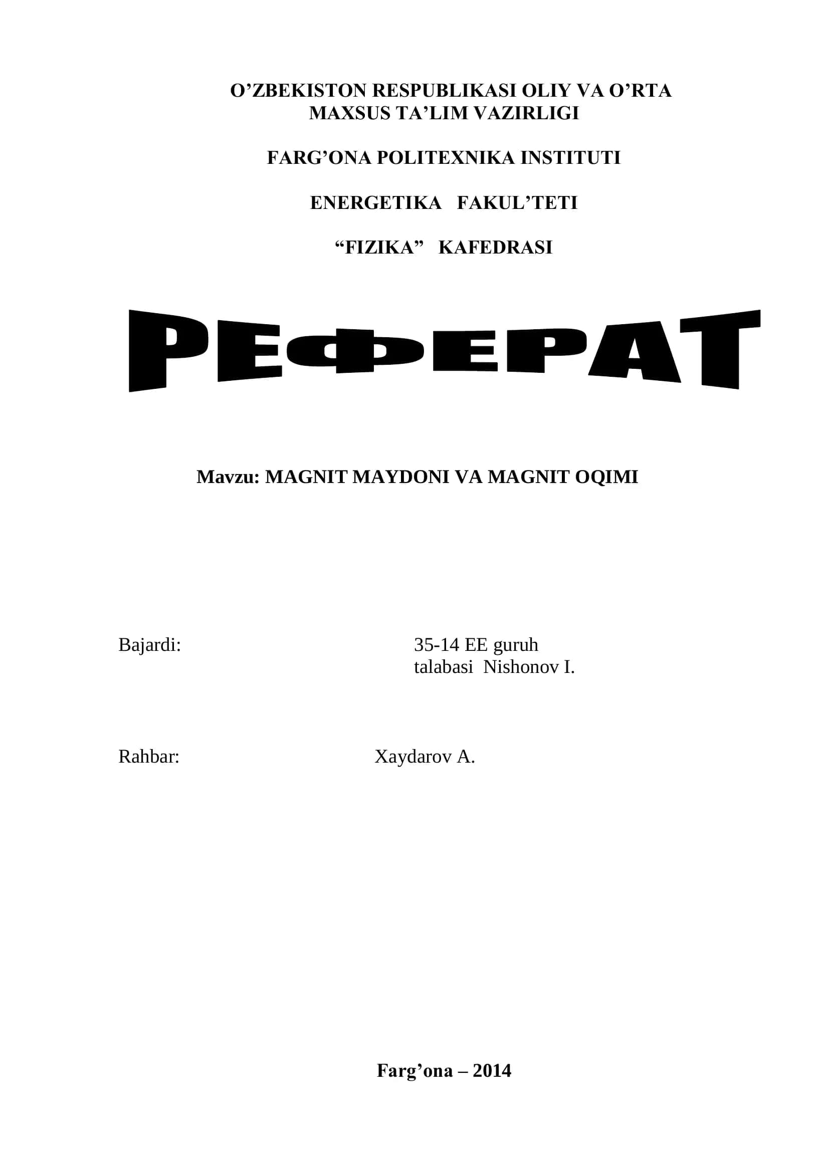 MAGNIT MAYDONI VA MAGNIT OQIMI 1