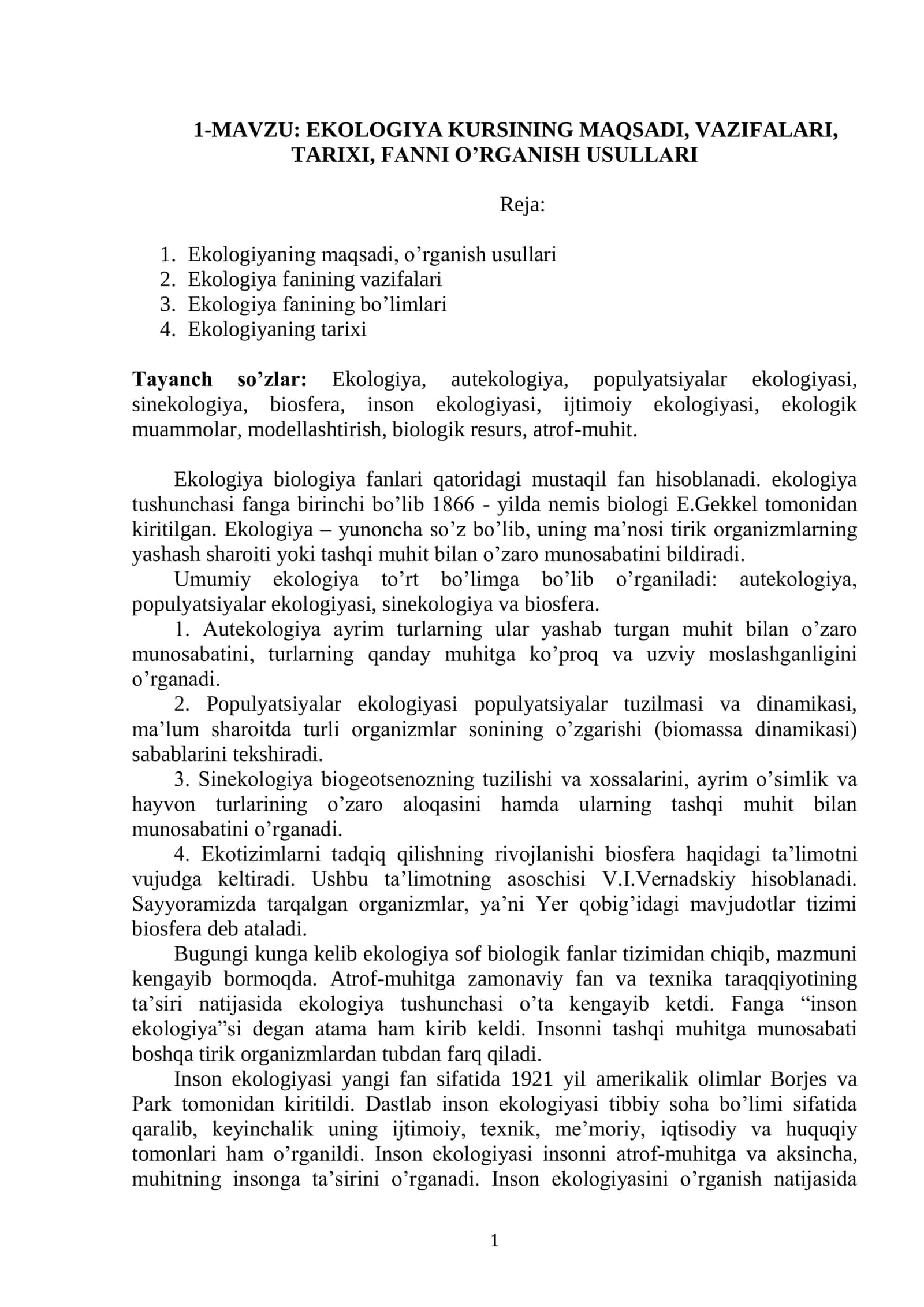 EKOLOGIYA KURSI 1