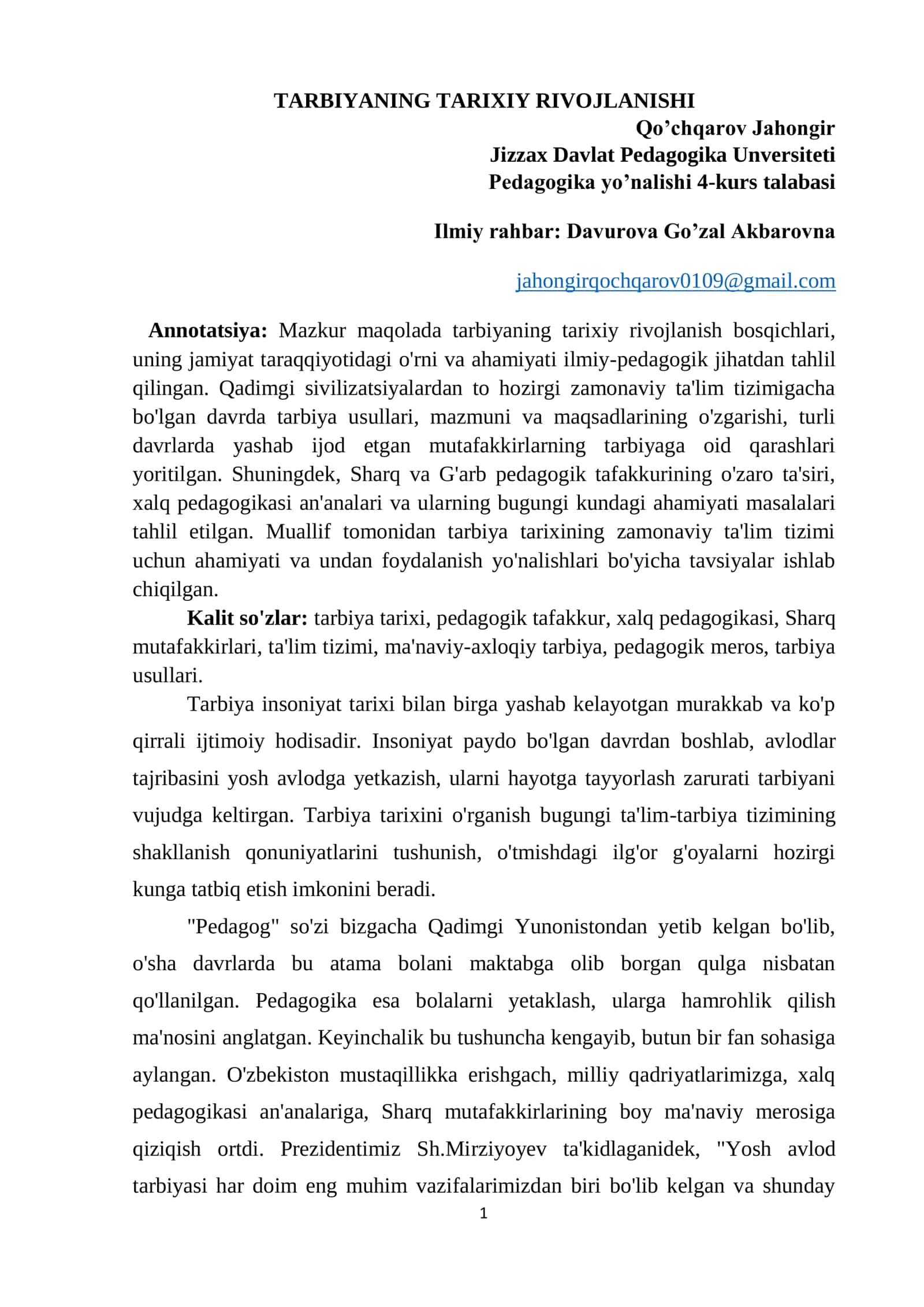 TARBIYANING TARIXIY RIVOJLANISHI 1