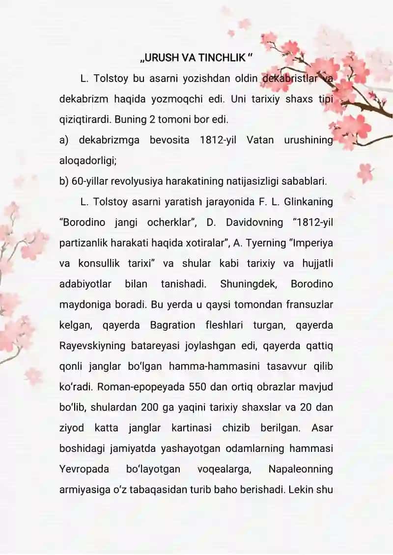 URUSH VA TINCHLIK