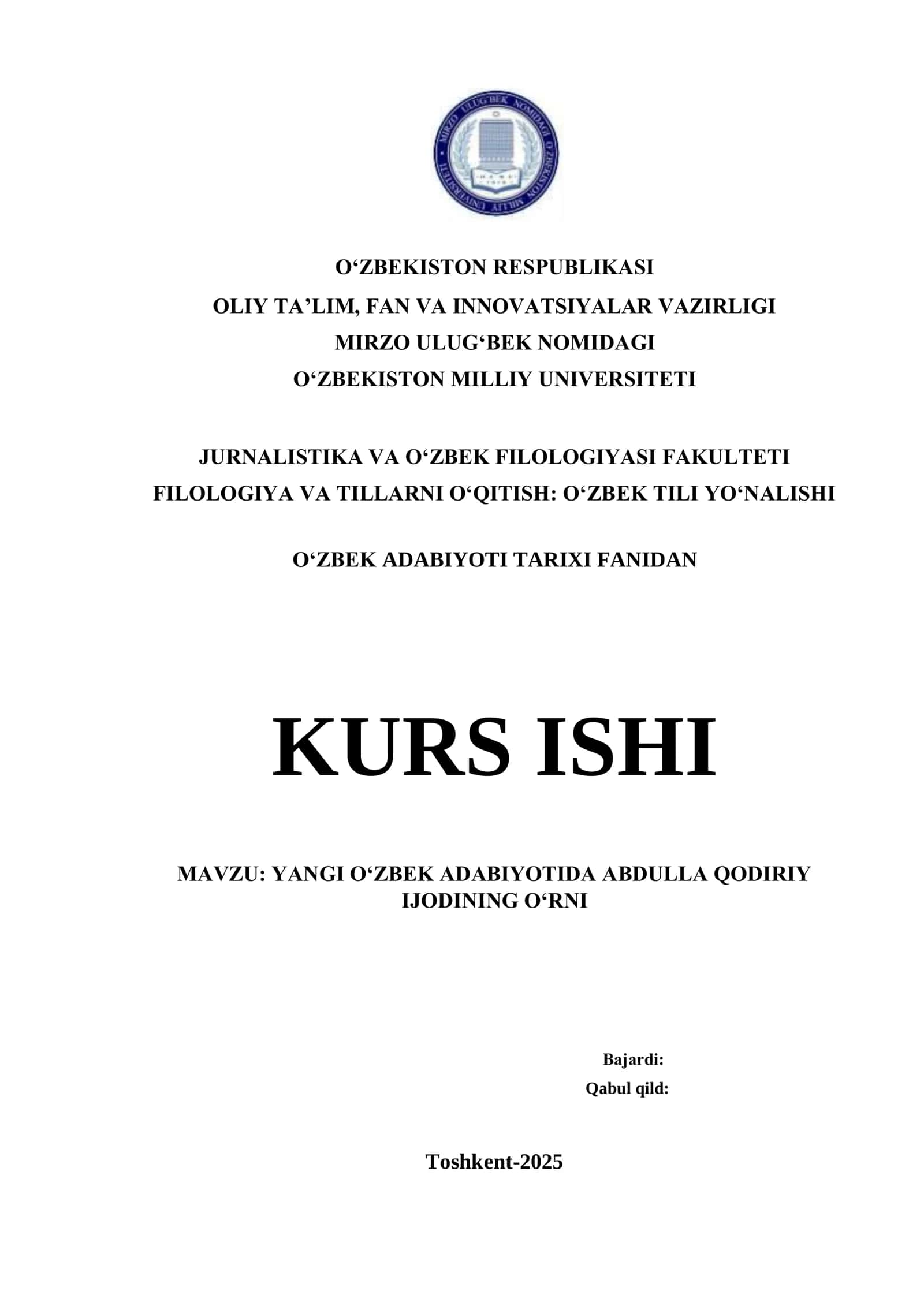 YANGI O‘ZBEK ADABIYOTIDA ABDULLA QODIRIY IJODINING O‘RNI 1