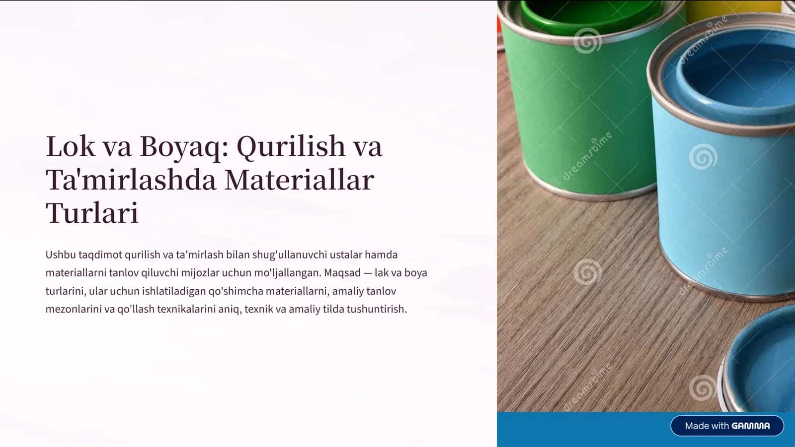 Lok va Boyaq: Qurilish va Ta'mirlashda Materiallar Turlari 1