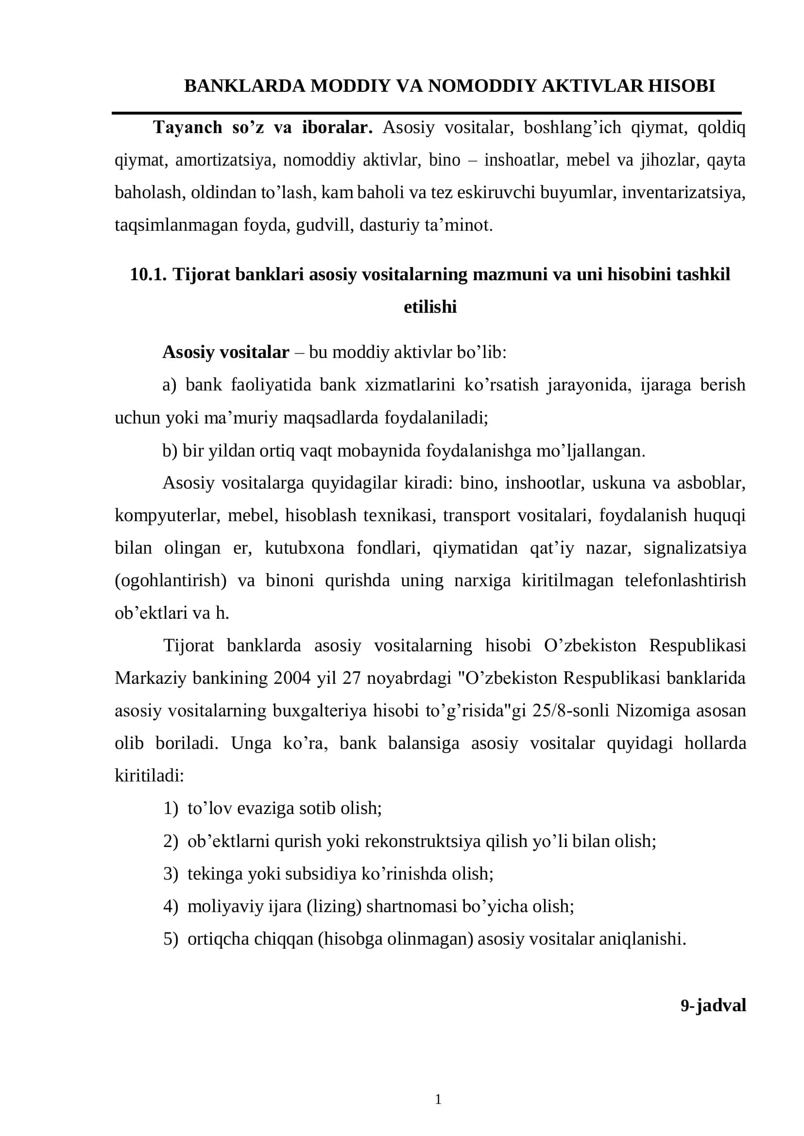 BANKLARDA MODDIY VA NOMODDIY AKTIVLAR HISOBI 1