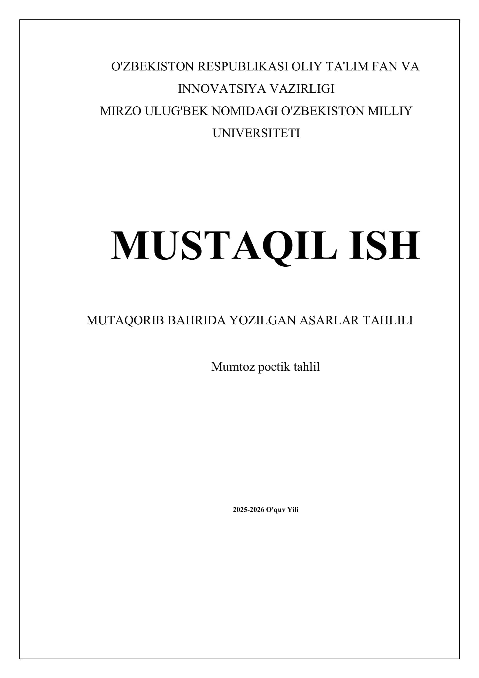 Mutaqorib bahrida yozilgan asarlar tahlili 1
