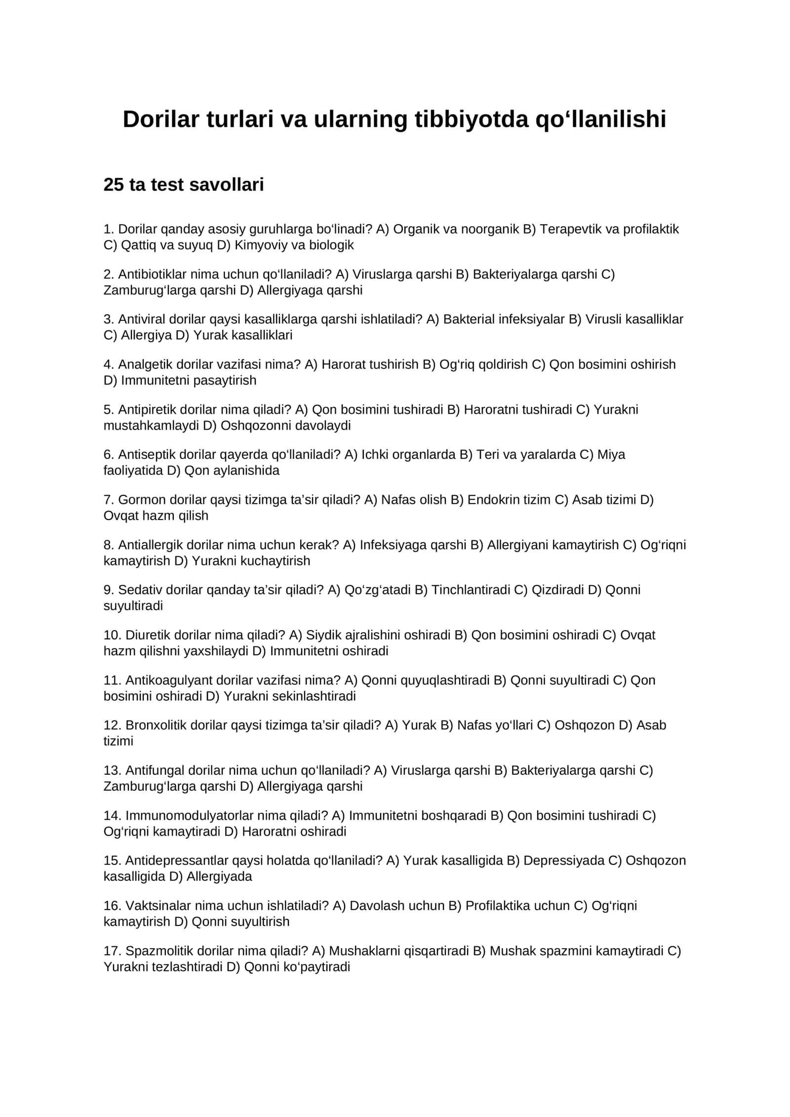 Dorilar turlari va ularning tibbiyotda qo‘llanilishi 1