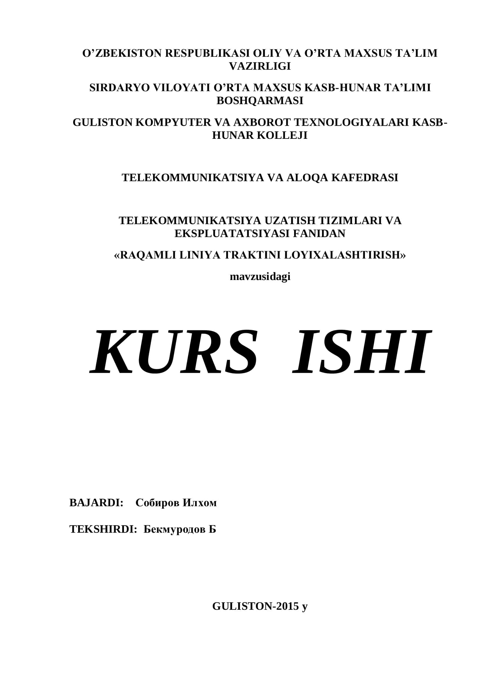 RAQAMLI LINIYA TRAKTINI LOYIXALASHTIRISH 1