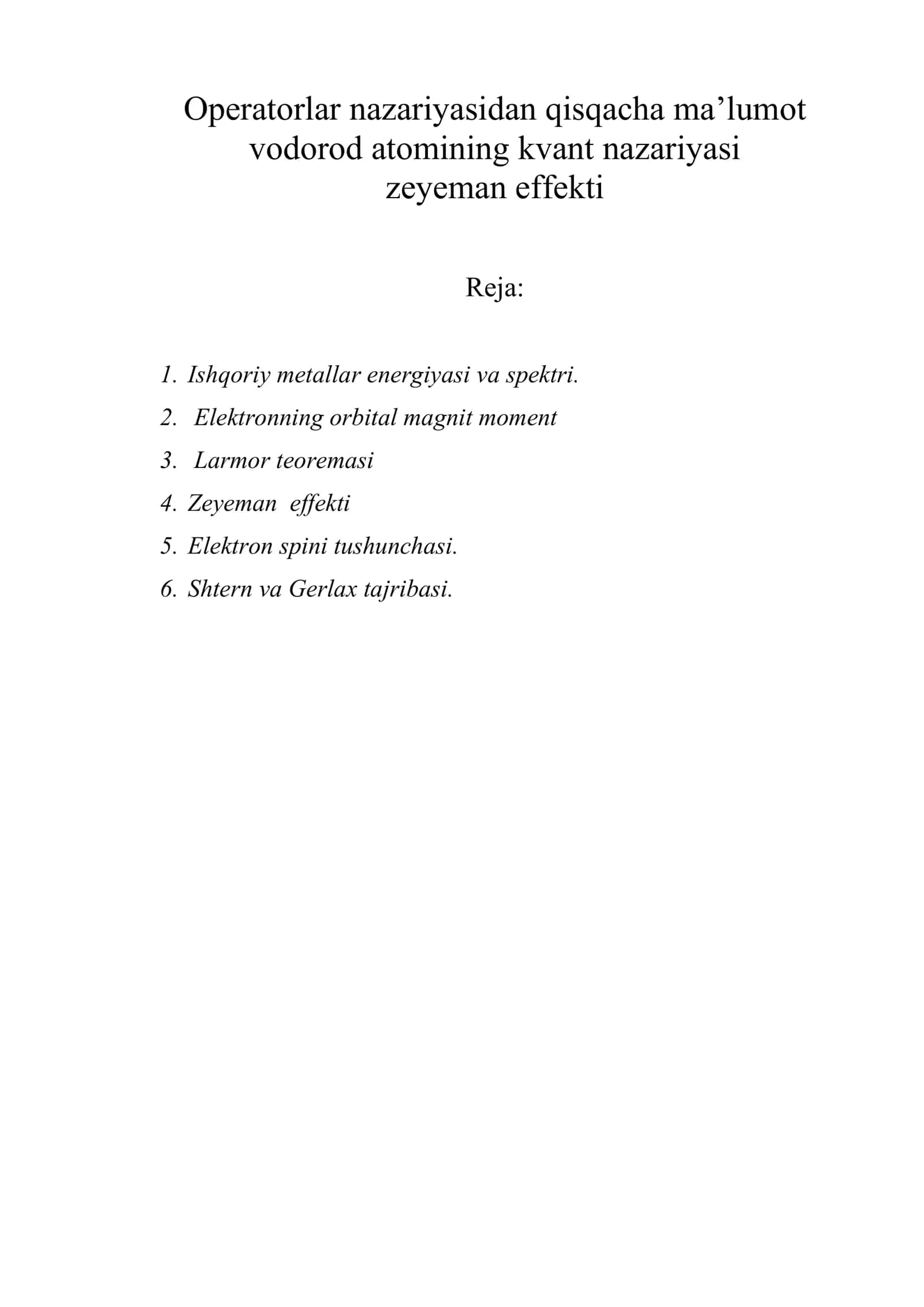 Operatorlar nazariyasidan qisqacha ma’lumot 1