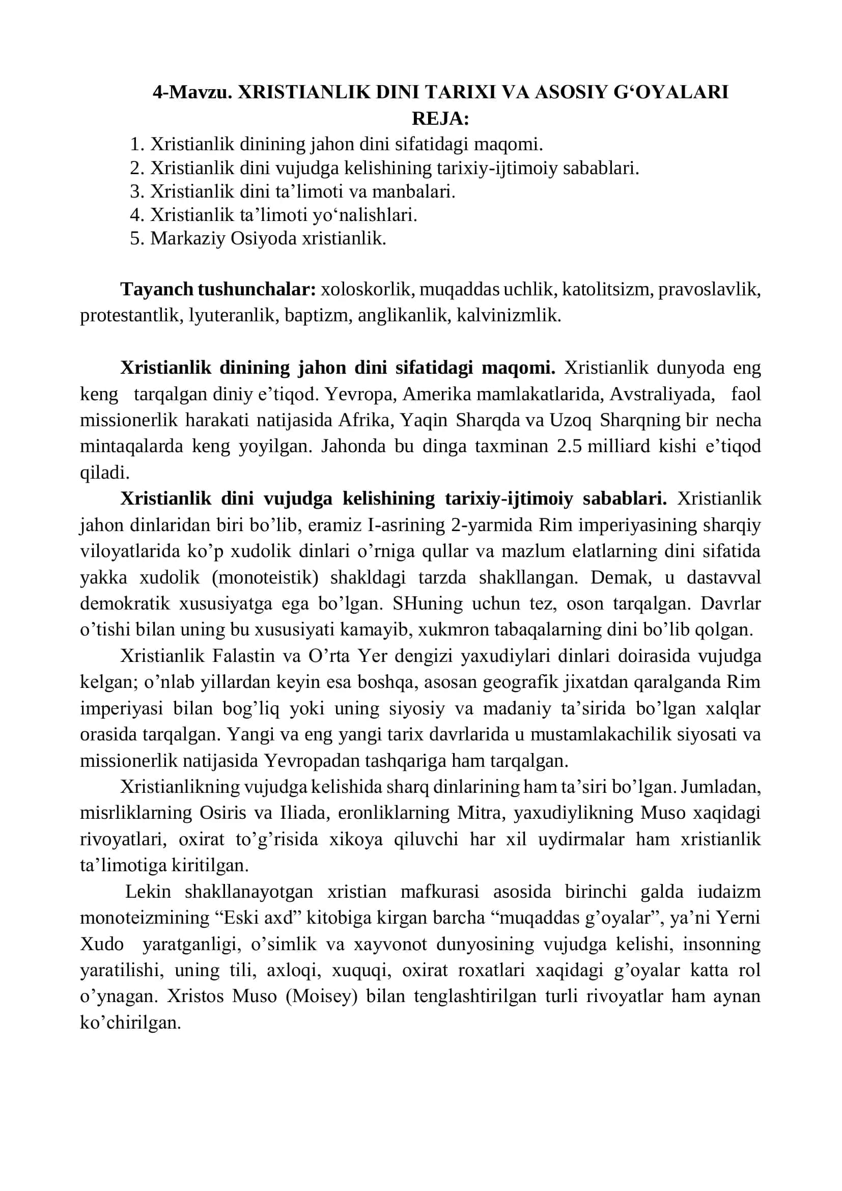 XRISTIANLIK DINI TARIXI VA ASOSIY G‘OYALARI 1