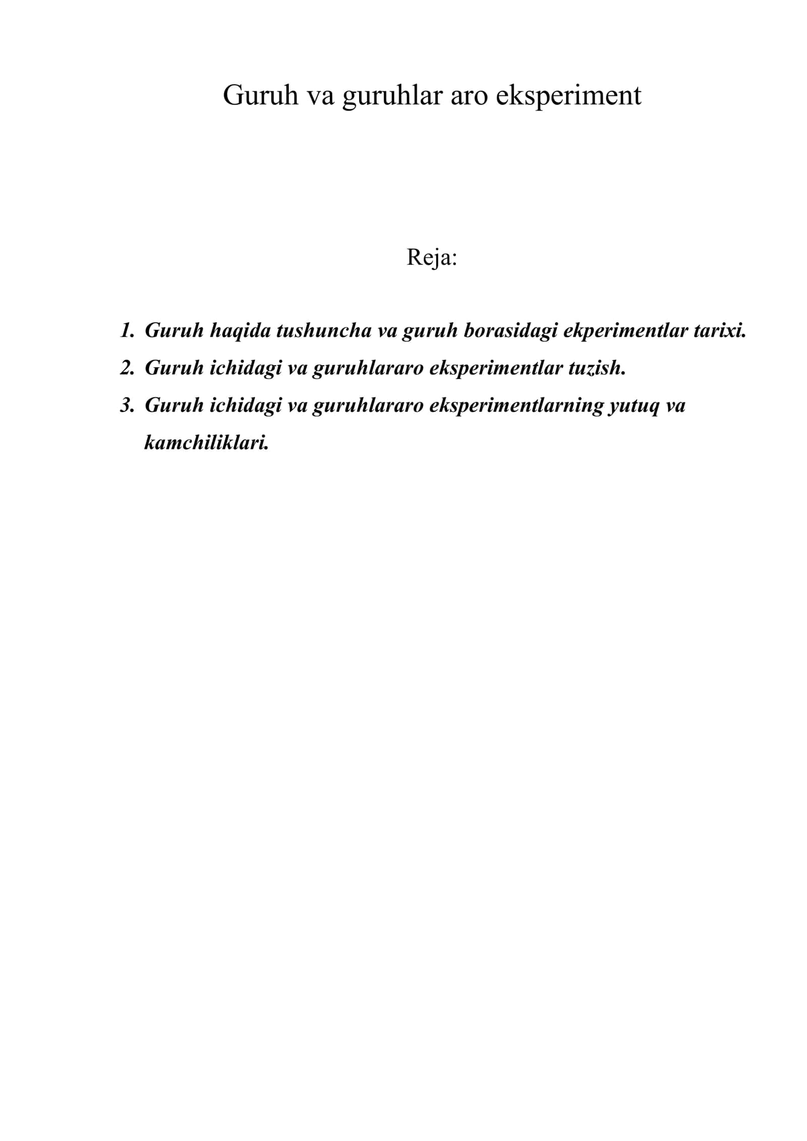 Guruh va guruhlar aro eksperiment 1