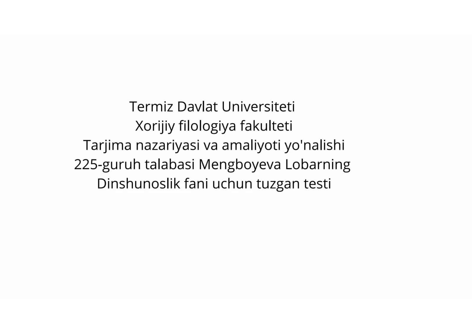 Dinshunoslik fani uchun 20 ta test 1