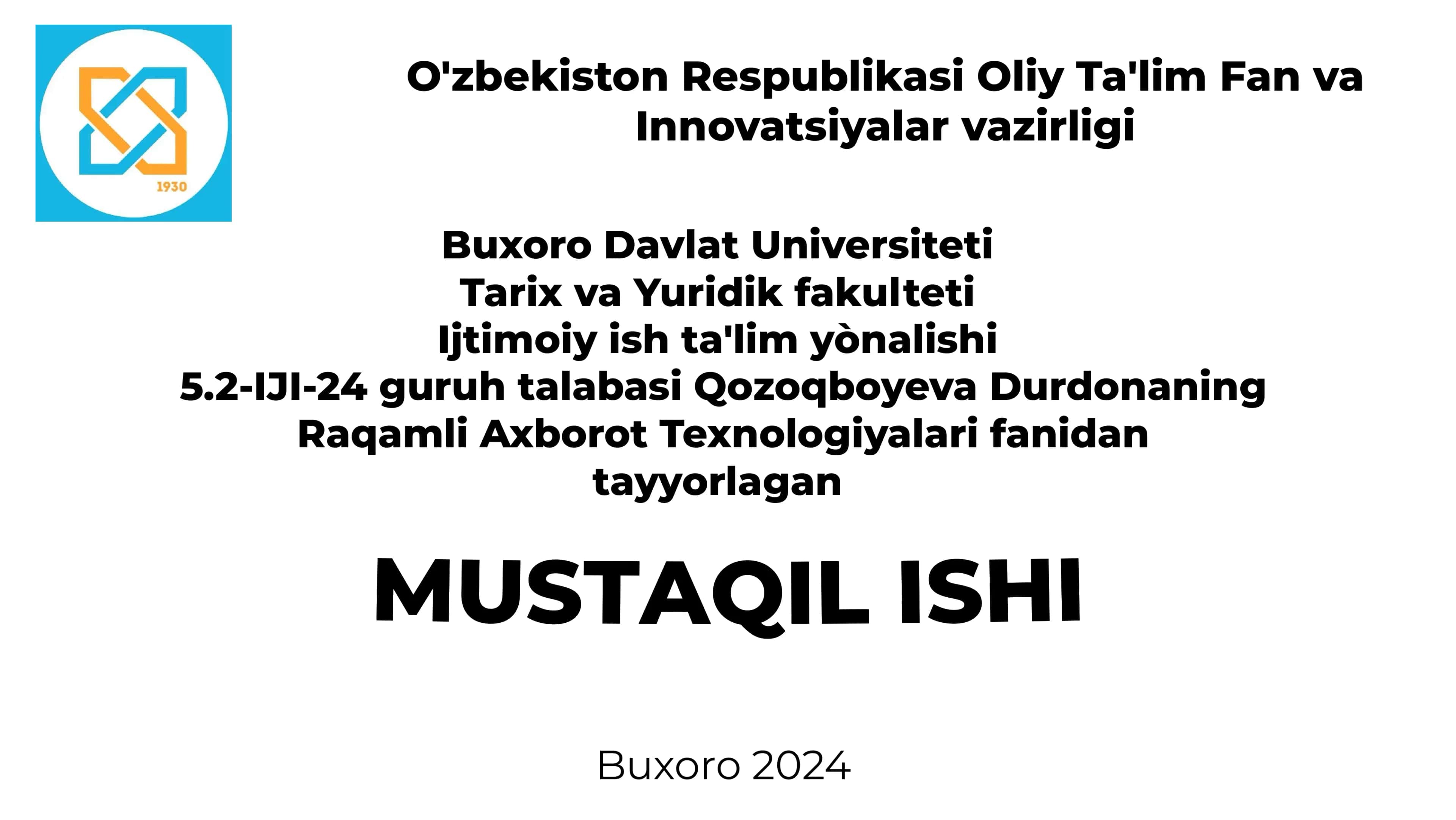Qozoqboyeva Durdonaning MUSTAQILISHI 1